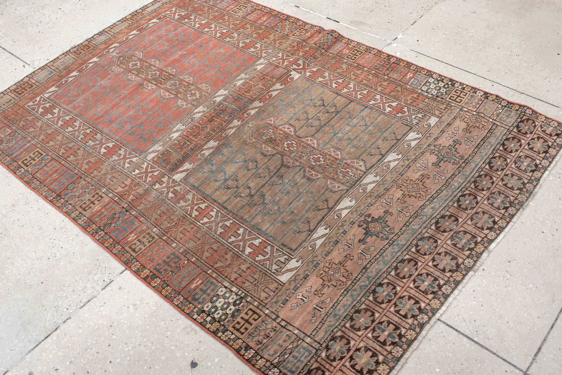 4' x 5' one-of-a-kind handmade vintage Bokara small size rug. Color palette: black, brown, dim gray, gray, light gray