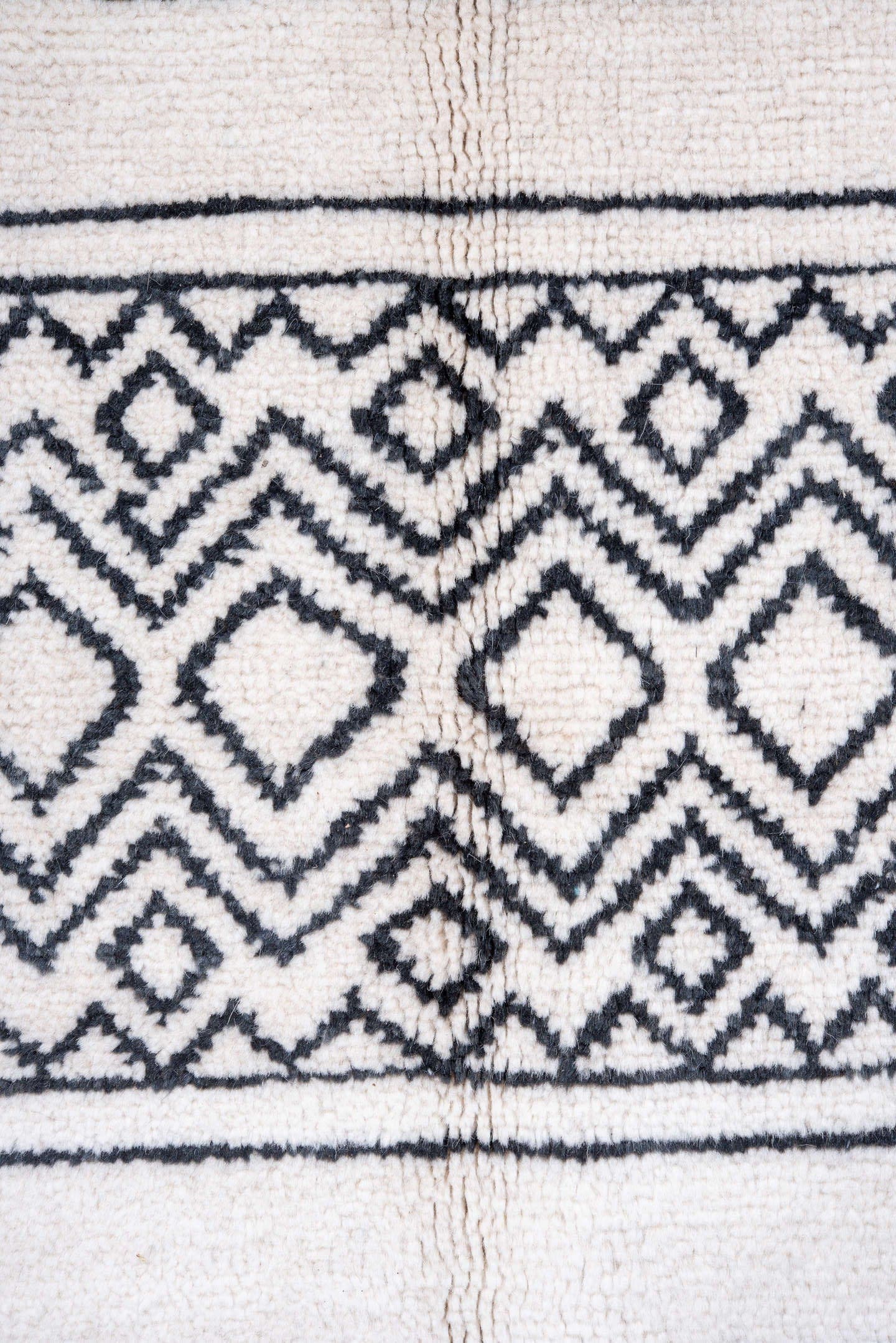 9' x 12' one-of-a-kind handmade vintage Moroccan large size rug. Color palette: ivory, charcoal, taupe, gray, black, beige