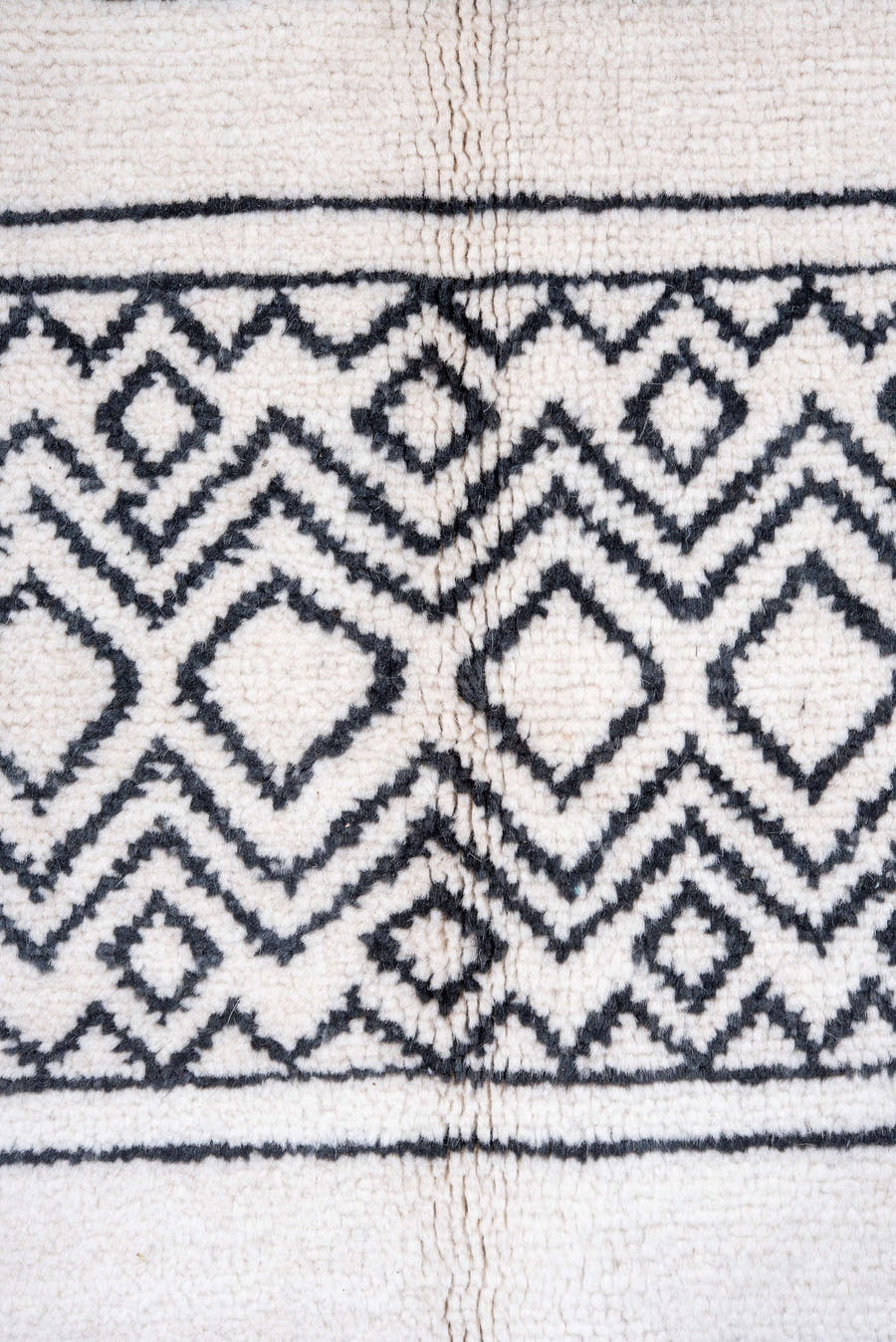 9' x 12' one-of-a-kind handmade vintage Moroccan large size rug. Color palette: ivory, charcoal, taupe, gray, black, beige