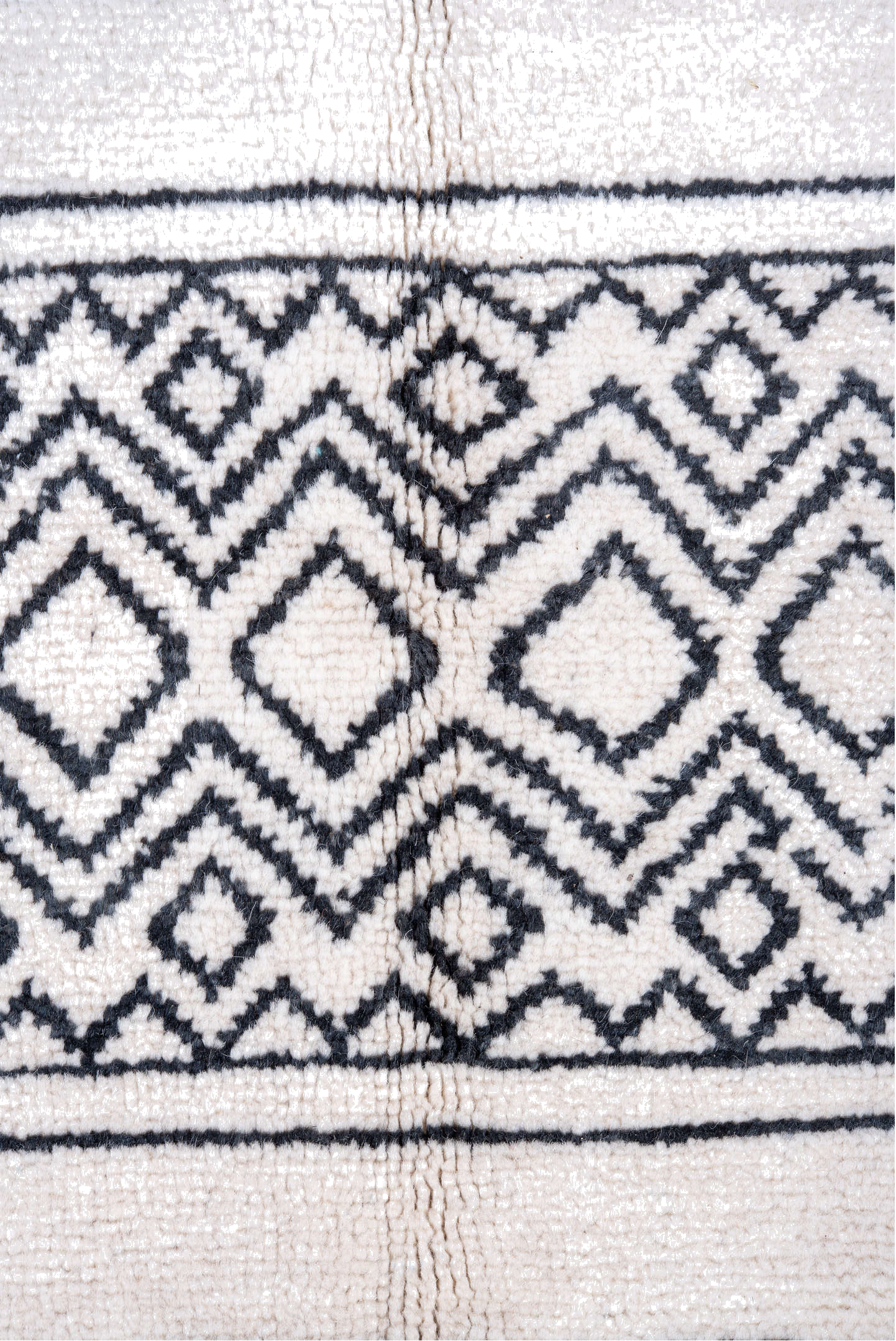 9' x 12' one-of-a-kind handmade vintage Moroccan large size rug. Color palette: black, blue, dim gray, ghost white, gray