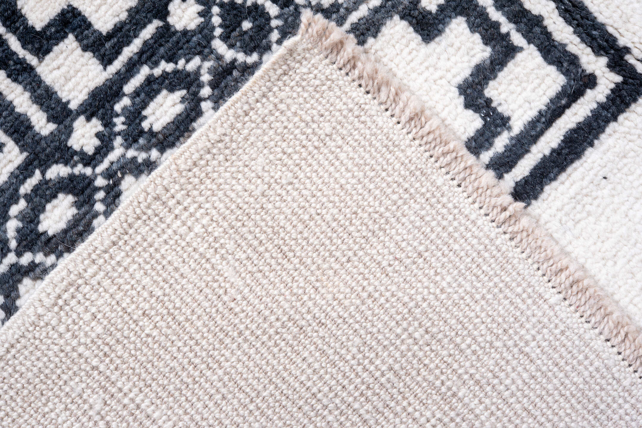 9' x 12' one-of-a-kind handmade vintage Moroccan large size rug. Color palette: black, blue, dim gray, ghost white, gray