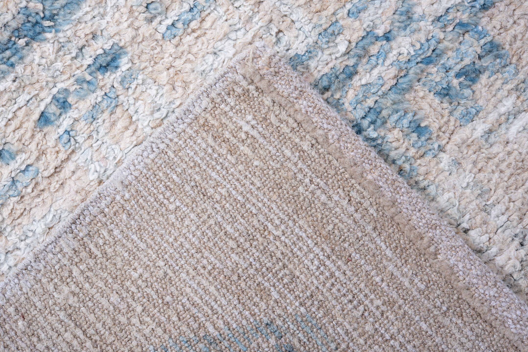 3' x 12' one-of-a-kind handmade vintage Kilim runner rug. Color palette: ivory, sky blue, beige, light blue