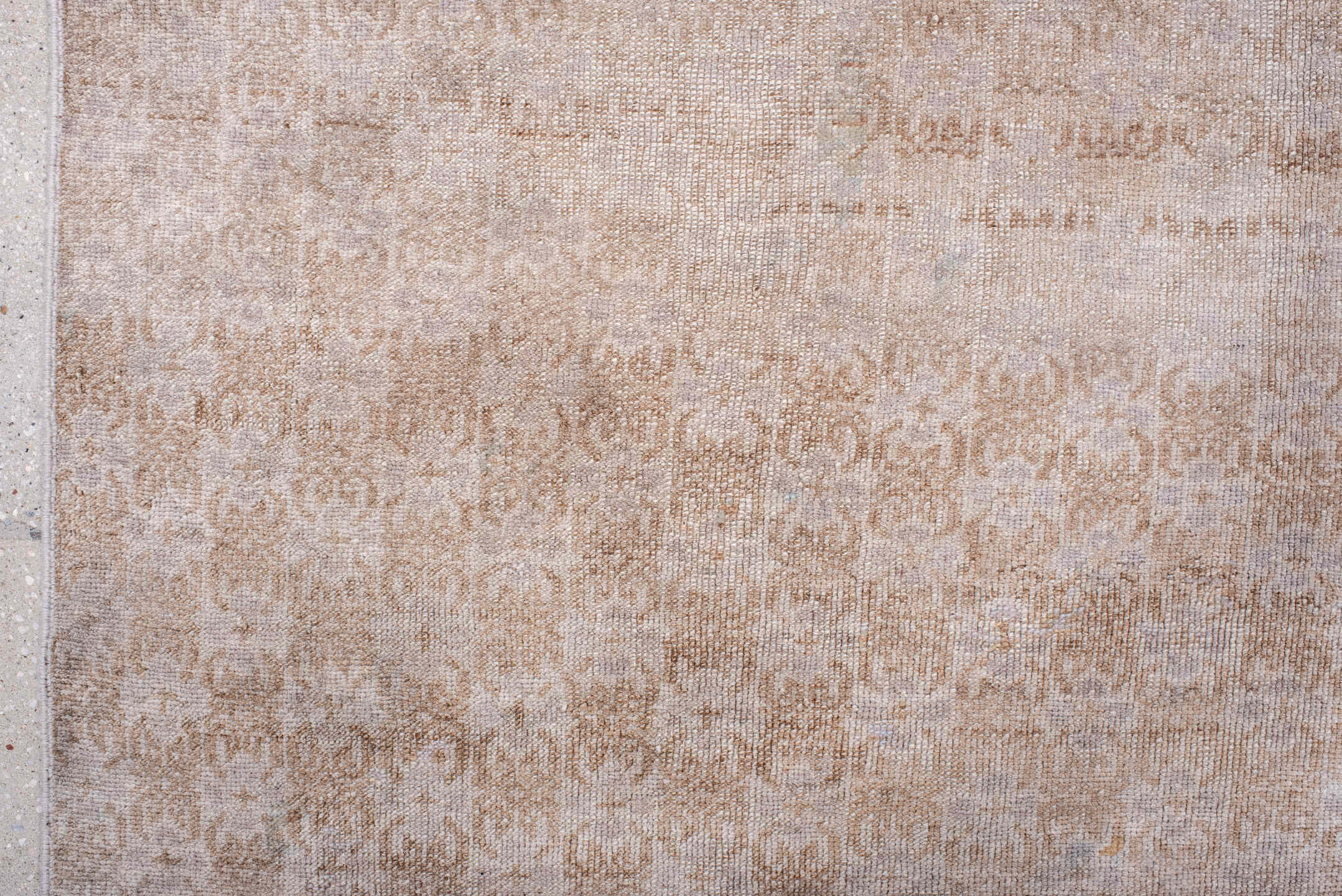 5' x 8' one-of-a-kind handmade vintage Anatol medium size rug. Color palette: gray, light gray, off-white, pink