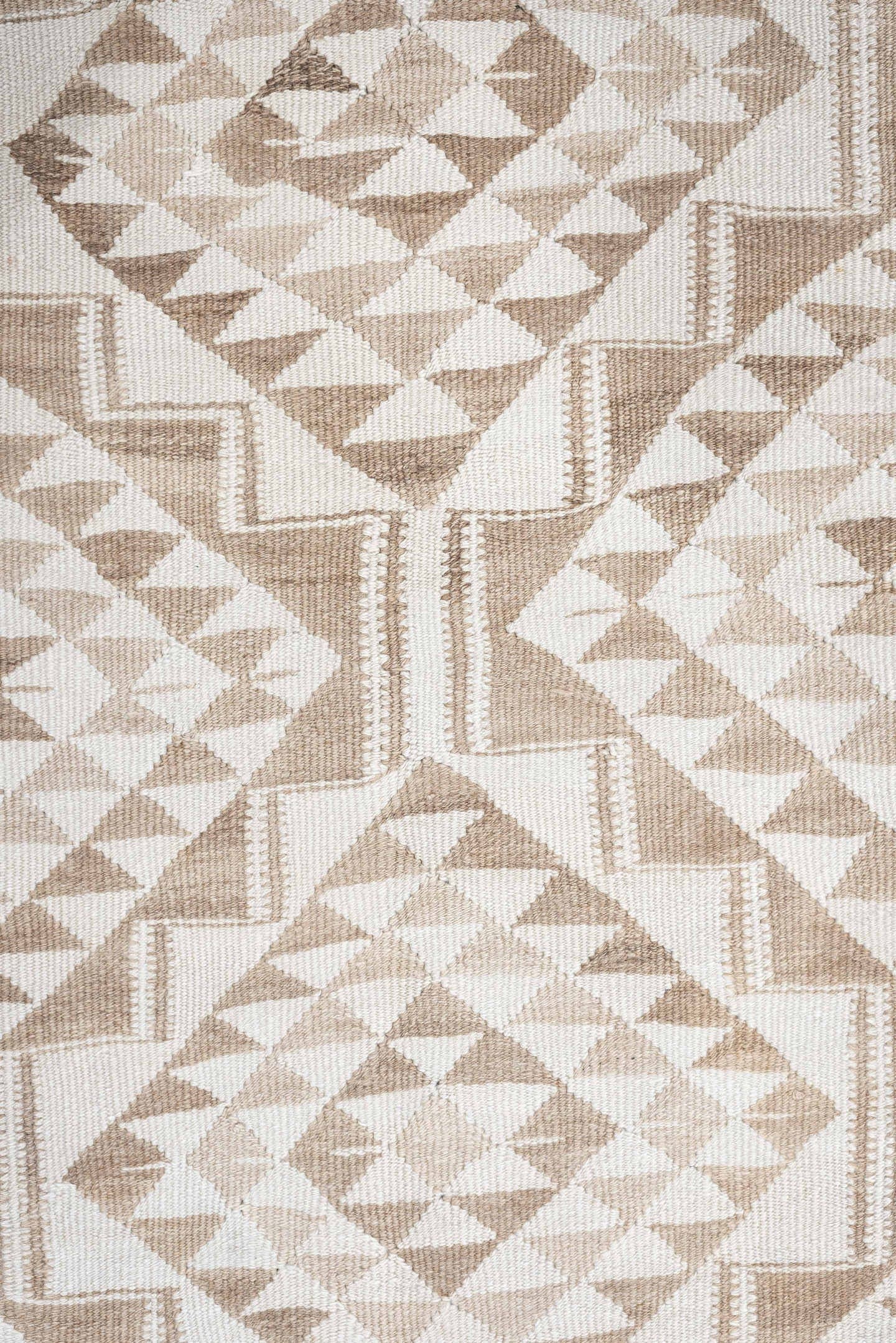 2' x 10' one-of-a-kind handmade antique Kilim runner rug. Color palette: ivory, taupe, beige, sand, gray