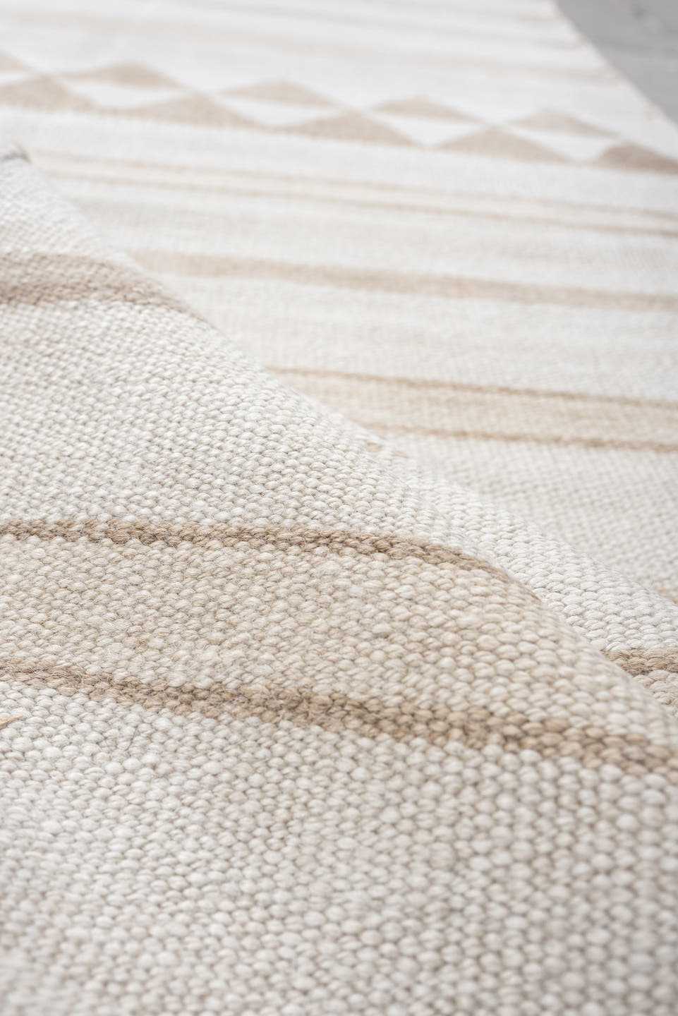 3' x 13' one-of-a-kind handmade antique Kilim runner rug. Color palette: ivory, sand, taupe, cream, beige, gray