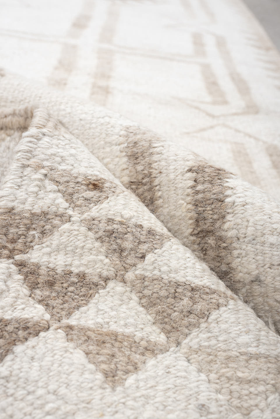 2' x 10' one-of-a-kind handmade antique Kilim runner rug. Color palette: ivory, taupe, beige, sand, gray