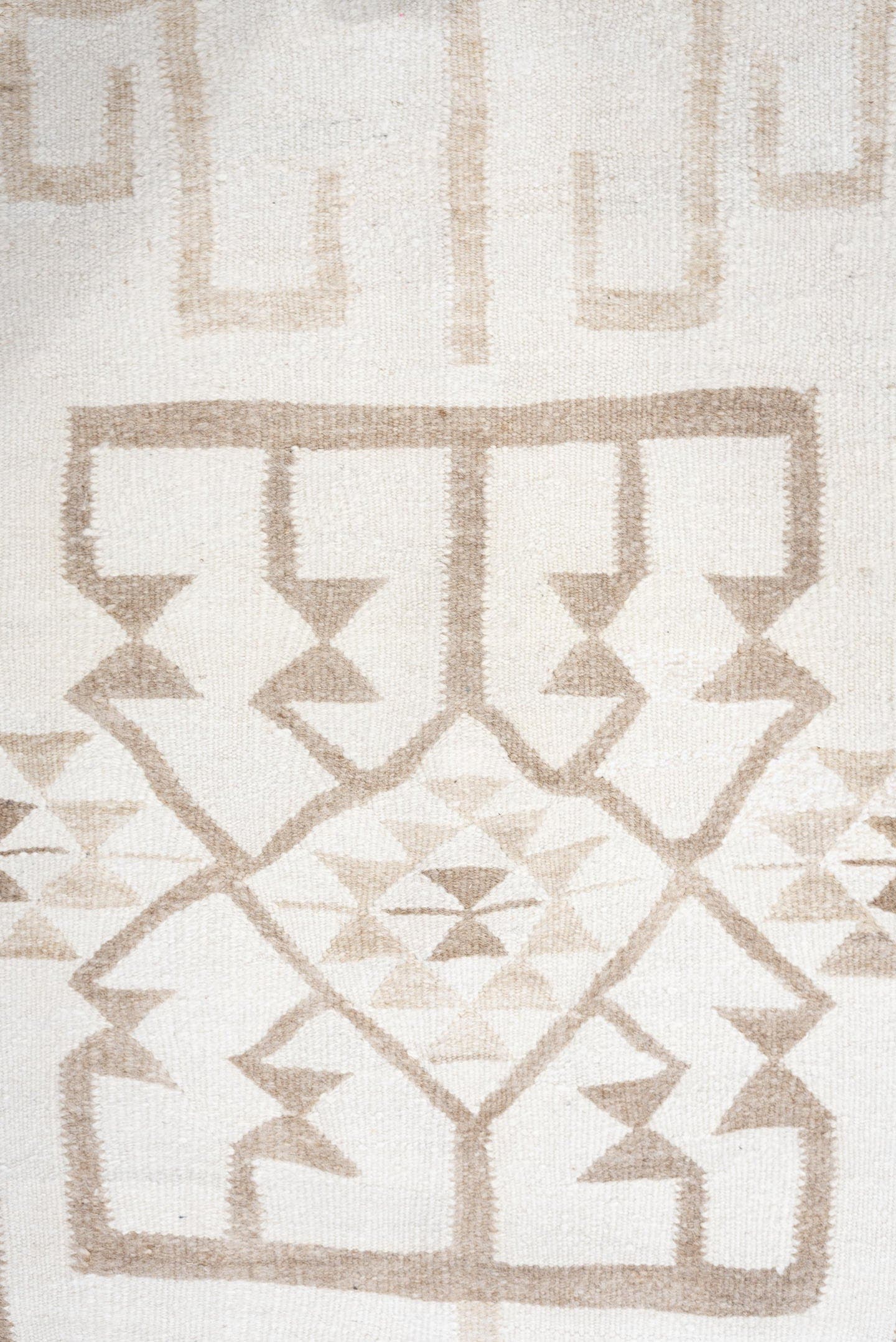 2' x 11' one-of-a-kind handmade antique Kilim runner rug. Color palette: ivory, taupe, beige, sand, gray