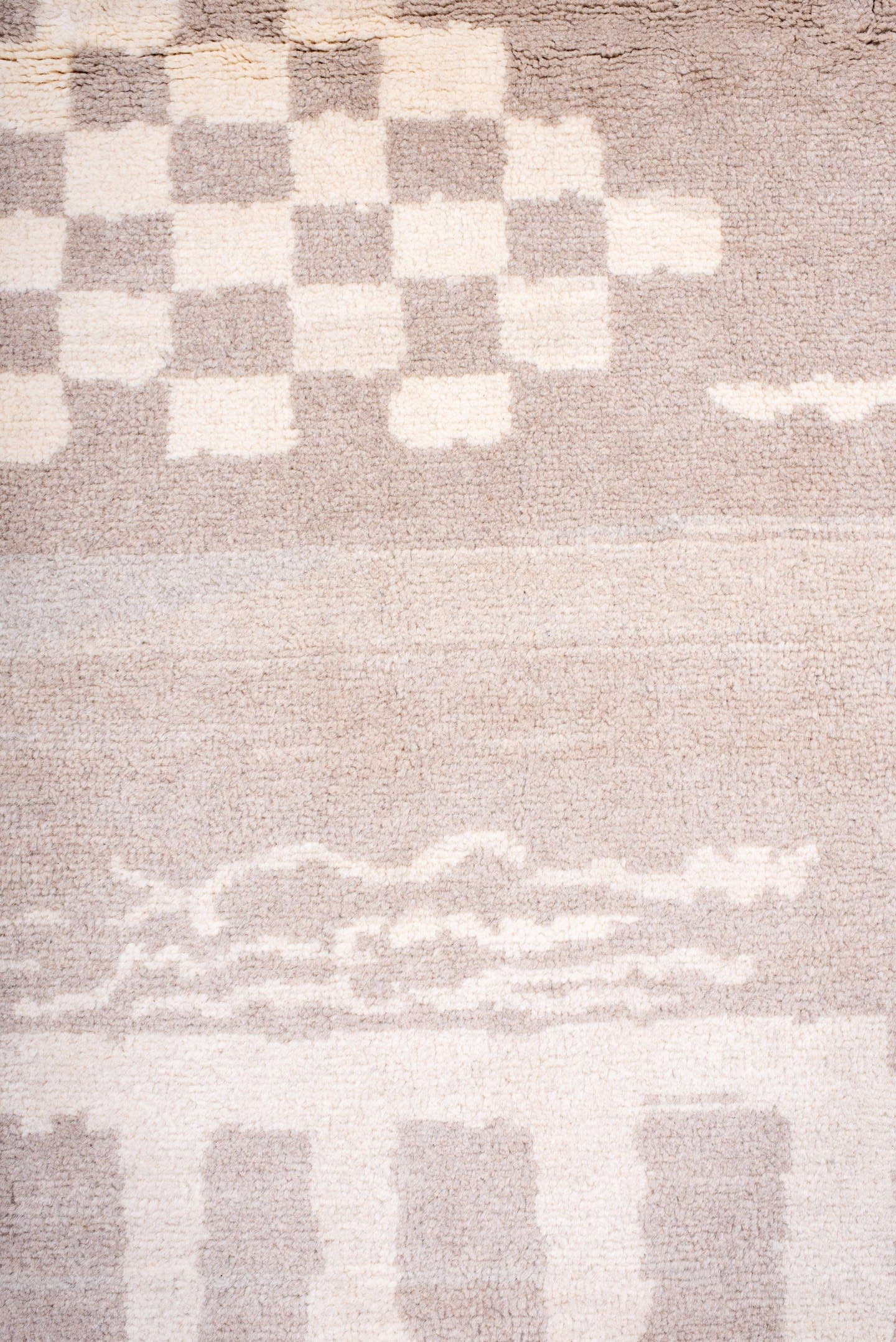 8' x 9' one-of-a-kind handmade vintage Kars rug. Color palette: blush, ivory, taupe, cream, pink, beige, gray