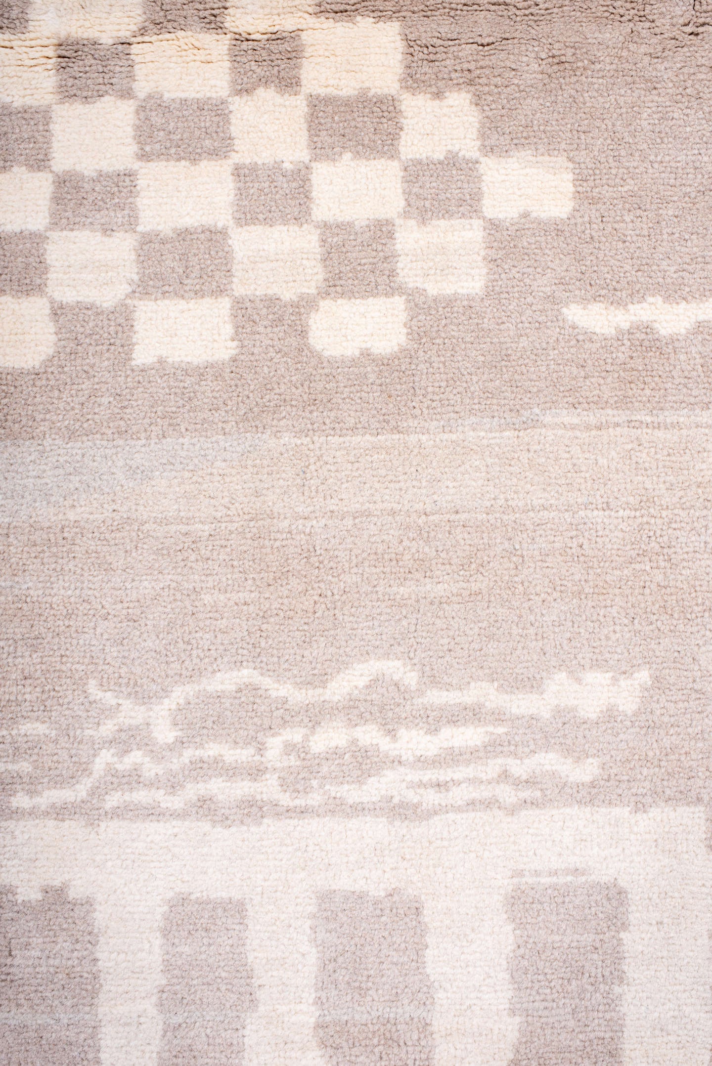 8' x 9' one-of-a-kind handmade vintage Kars rug. Color palette: blush, ivory, taupe, cream, pink, beige, gray