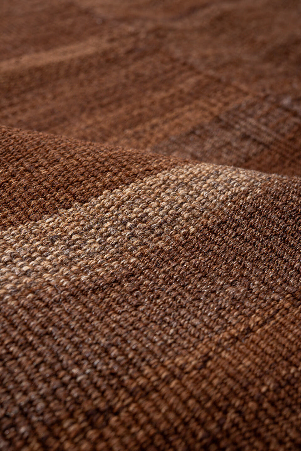 8' x 9' one-of-a-kind handmade vintage Kilim rug. Color palette: brown, camel, taupe, beige, chestnut, gray, red