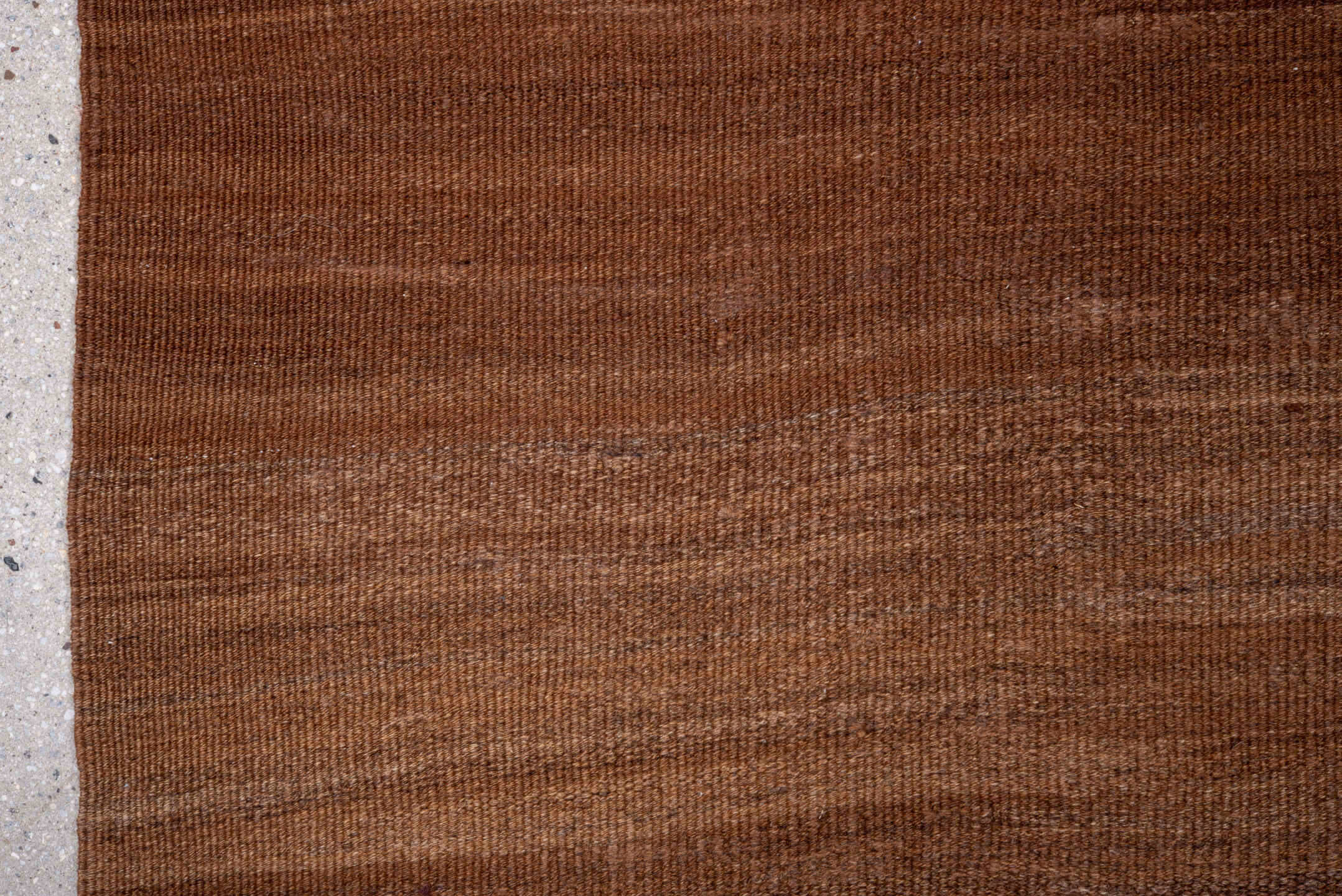 7' x 9' one-of-a-kind handmade vintage Kilim rug. Color palette: brown, pink, redwood