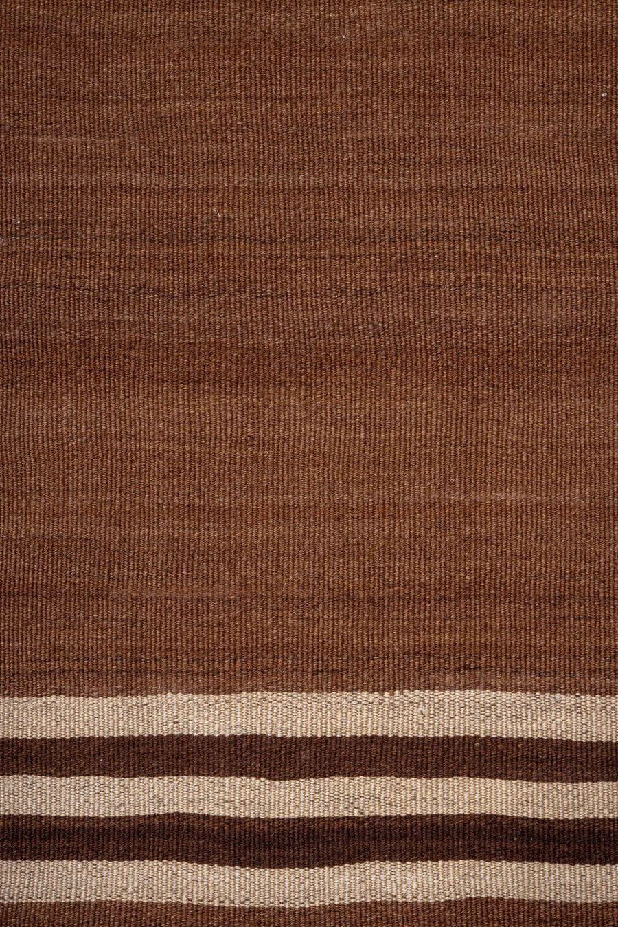 8' x 10' one-of-a-kind handmade vintage Kilim large size rug. Color palette: brown, camel, taupe, ivory, espresso, beige