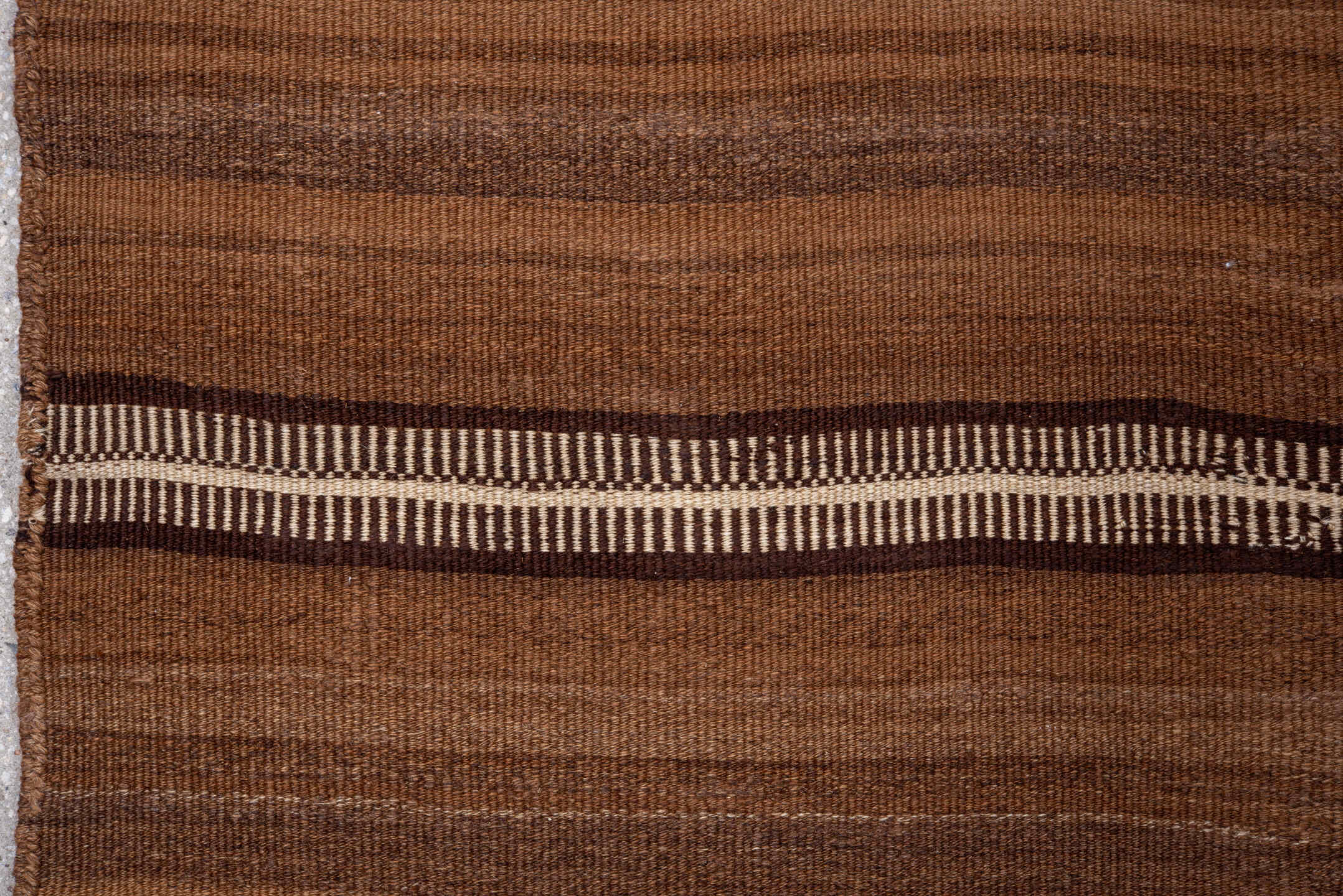 8' x 10' one-of-a-kind handmade vintage Kilim large size rug. Color palette: brown, camel, taupe, ivory, espresso, beige