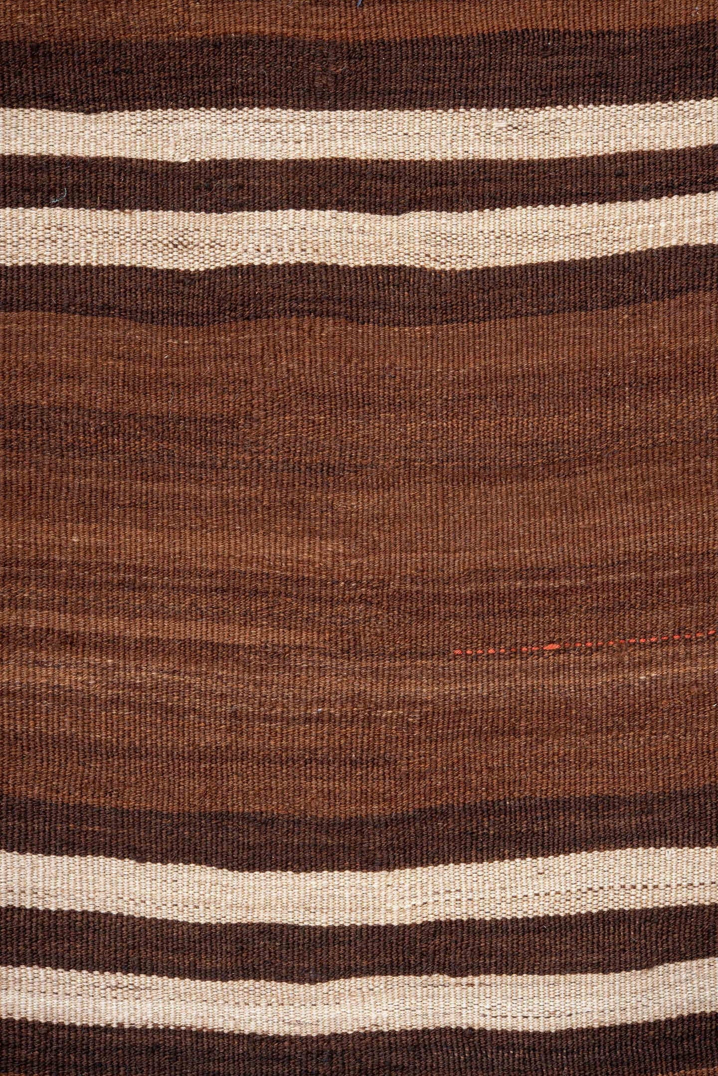8' x 10' one-of-a-kind handmade vintage Kilim large size rug. Color palette: brown, ivory, espresso, taupe, black, beige