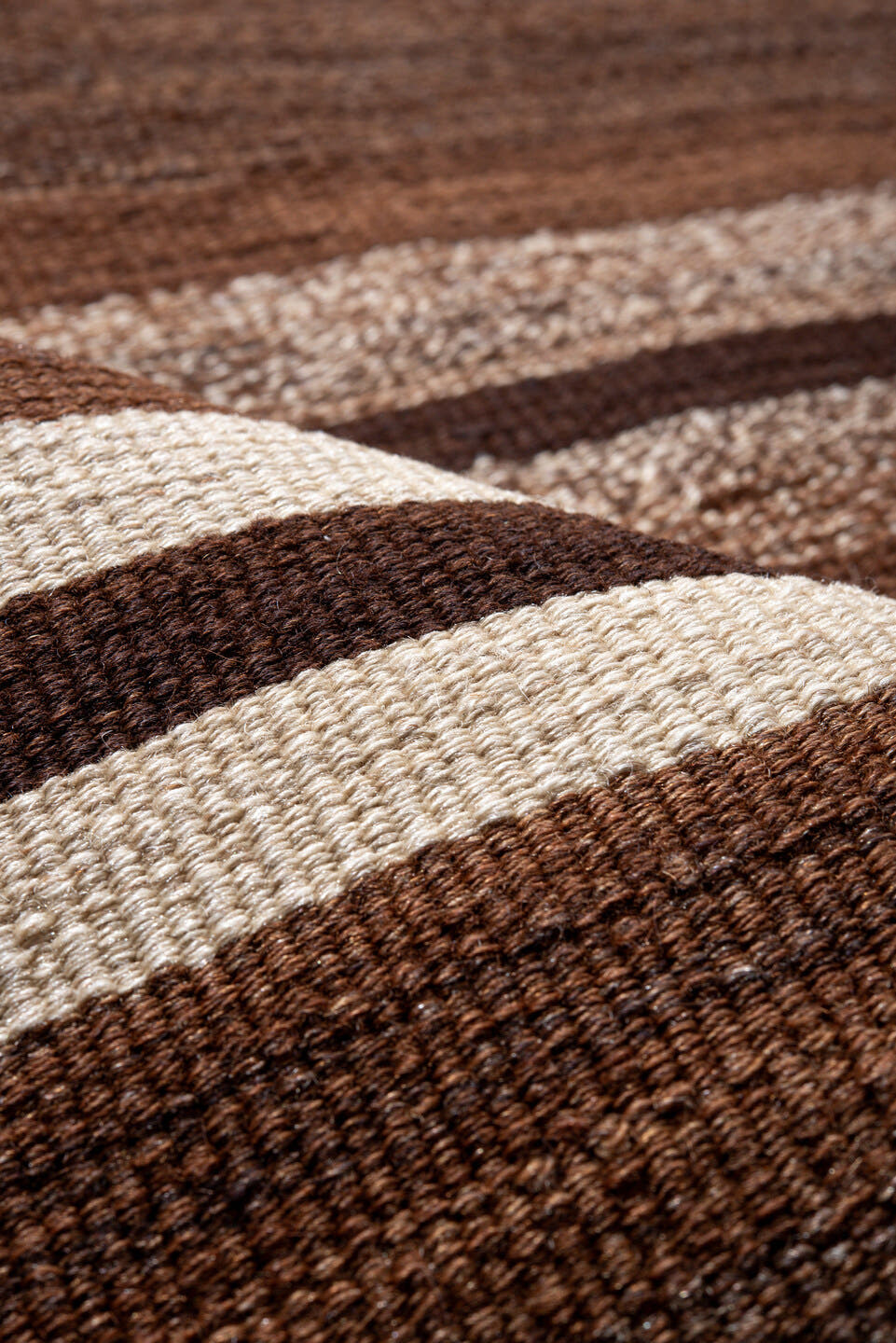 8' x 10' one-of-a-kind handmade vintage Kilim large size rug. Color palette: brown, ivory, espresso, taupe, black, beige