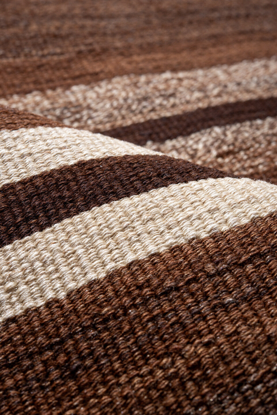8' x 10' one-of-a-kind handmade vintage Kilim large size rug. Color palette: brown, ivory, espresso, taupe, black, beige