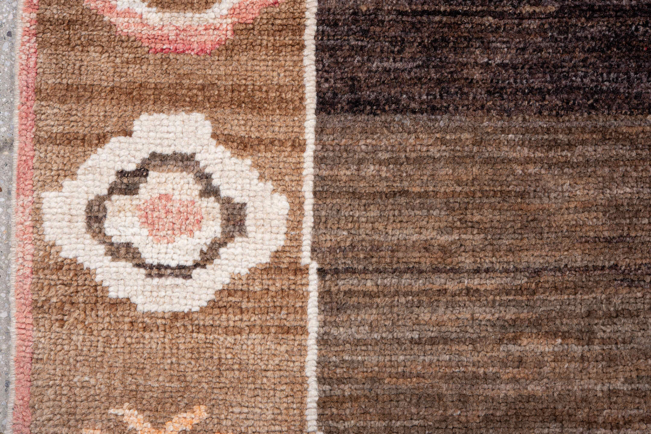 10' x 12' one-of-a-kind handmade vintage Kars large size rug. Color palette: brown, ivory, taupe, rose, rust, charcoal