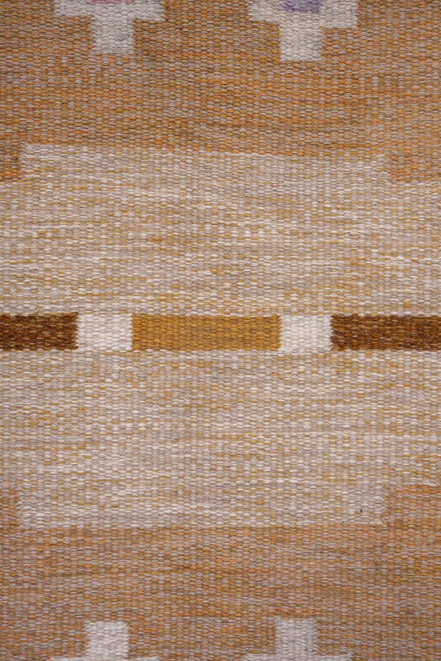 6' x 9' one-of-a-kind handmade antique Rollaken medium size rug. Color palette: camel, ochre, ivory, taupe, saffron, brown
