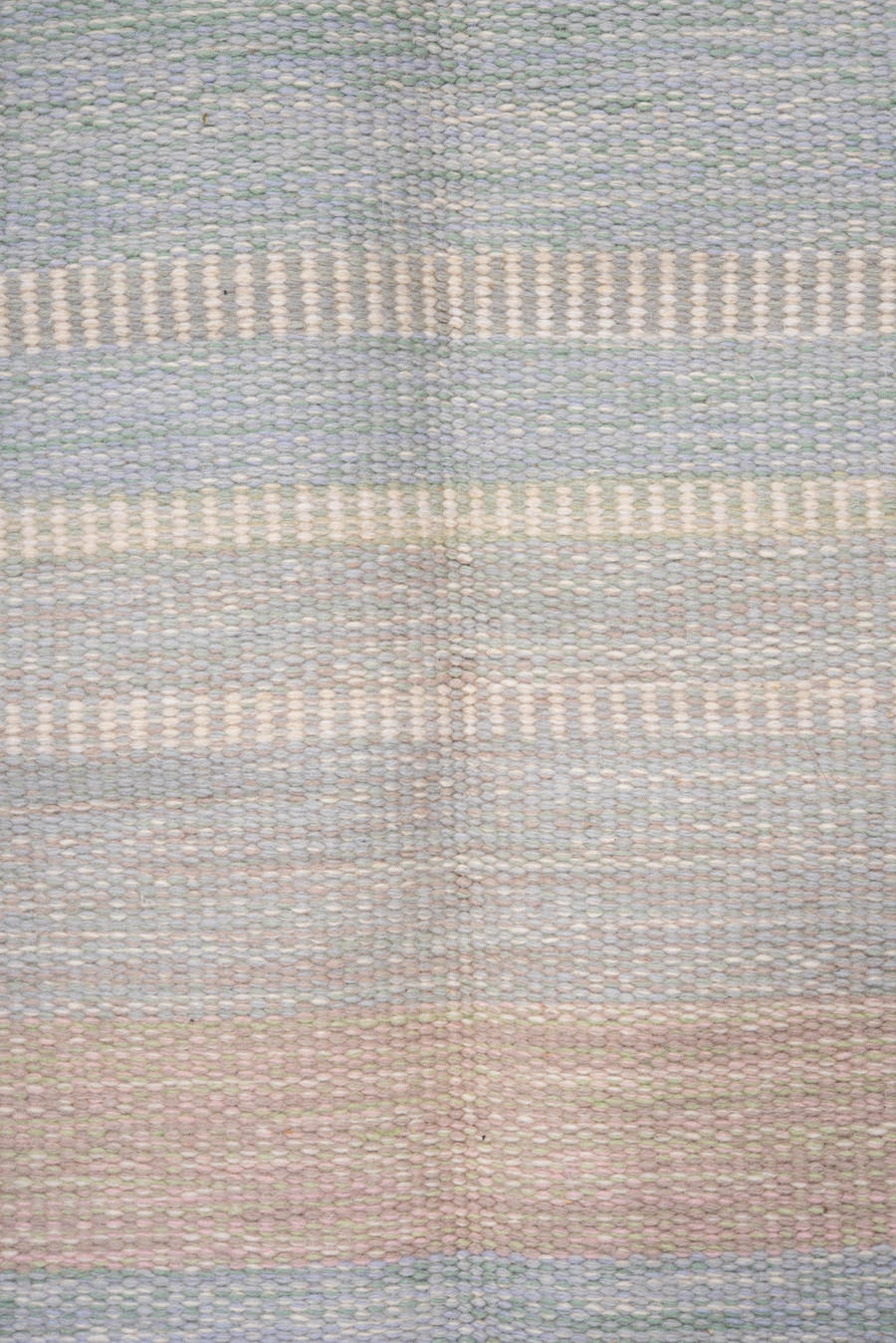 5' x 7' one-of-a-kind handmade antique Rollaken rug. Color palette: pale blue, seafoam, blush, ivory, sage, teal