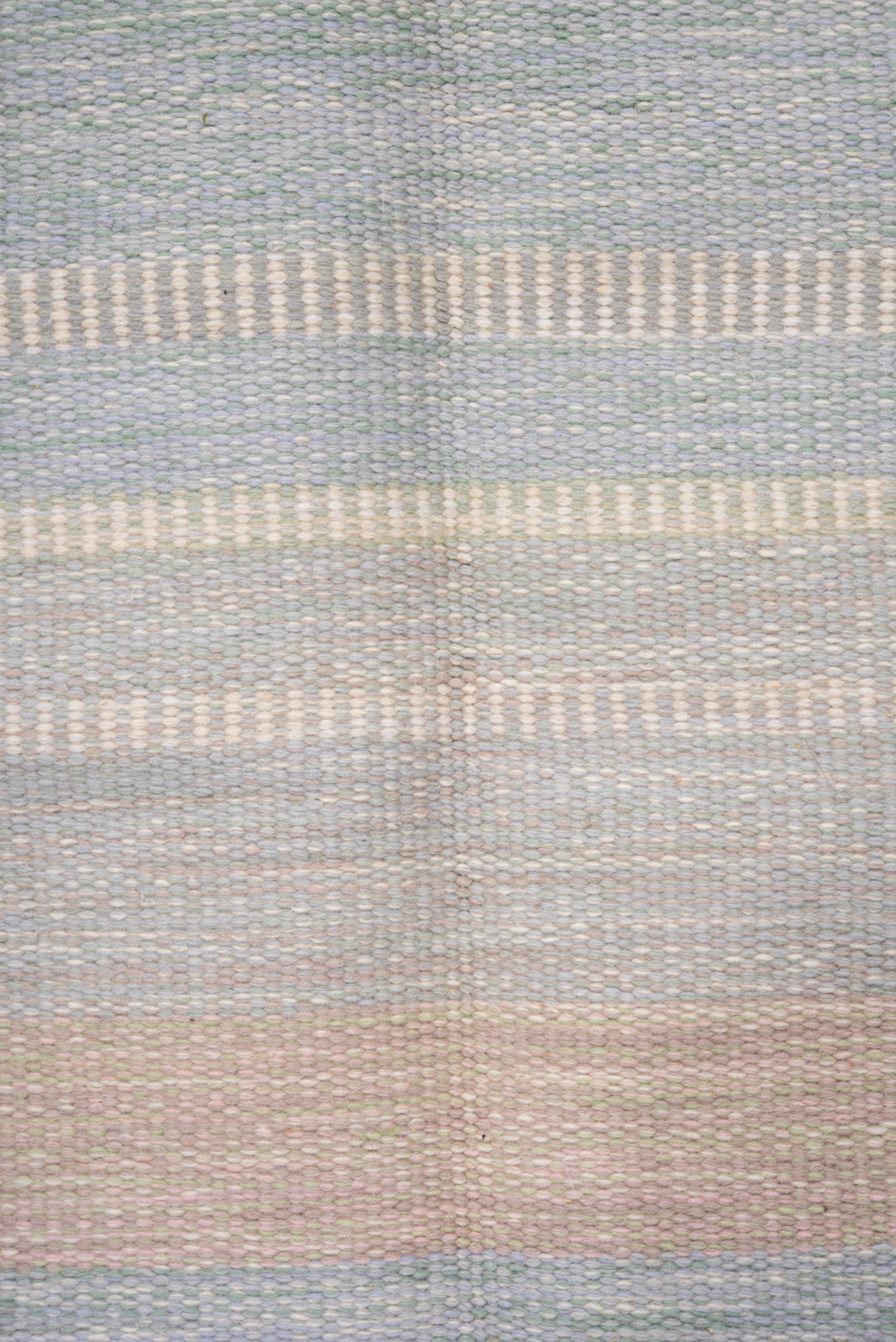 5' x 7' one-of-a-kind handmade antique Rollaken rug. Color palette: pale blue, seafoam, blush, ivory, sage, teal