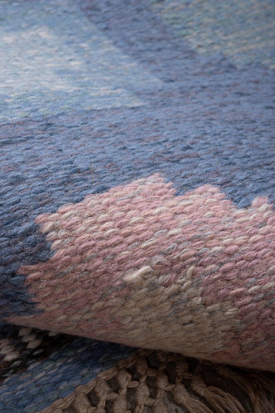 5' x 8' one-of-a-kind handmade vintage Kilim medium size rug. Color palette: black, blue, fiord, gainsboro, gray, light blue