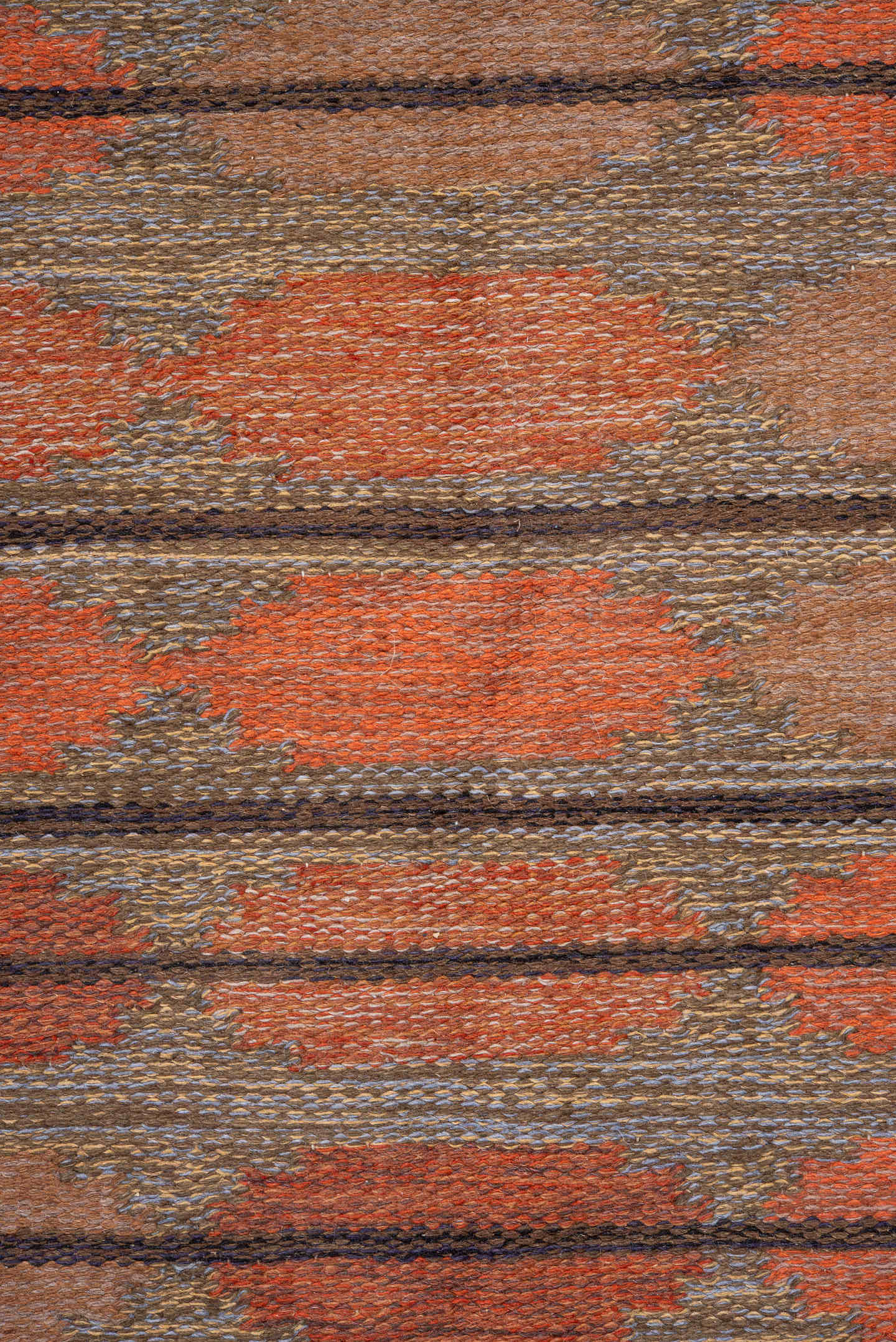 5' x 8' one-of-a-kind handmade antique Rollaken medium size rug. Color palette: taupe, coral, rust, brown, camel, terracotta
