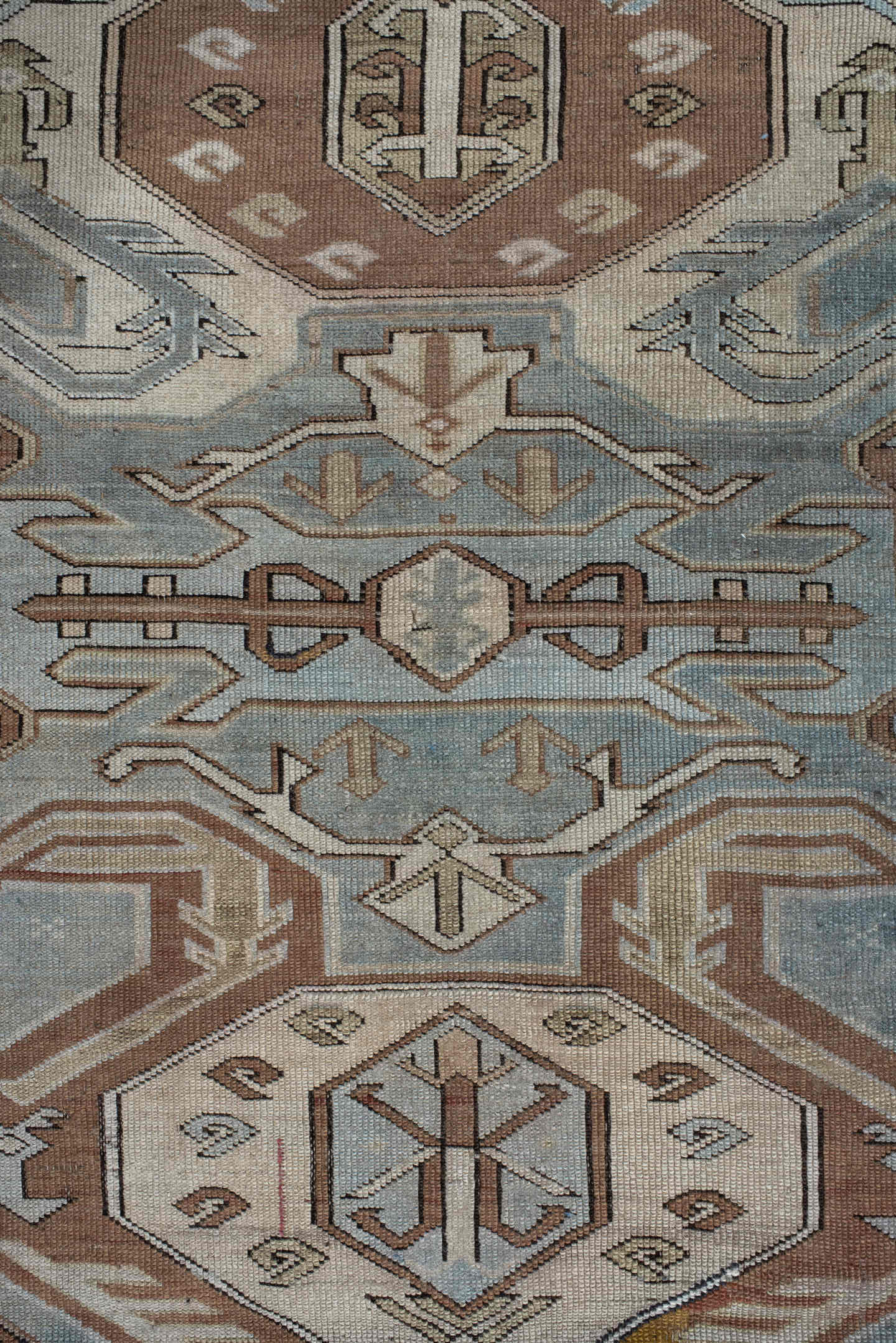 3' x 7' one-of-a-kind handmade vintage Tabriz runner rug. Color palette: sky blue, taupe, ivory, camel, brown, slate, rust