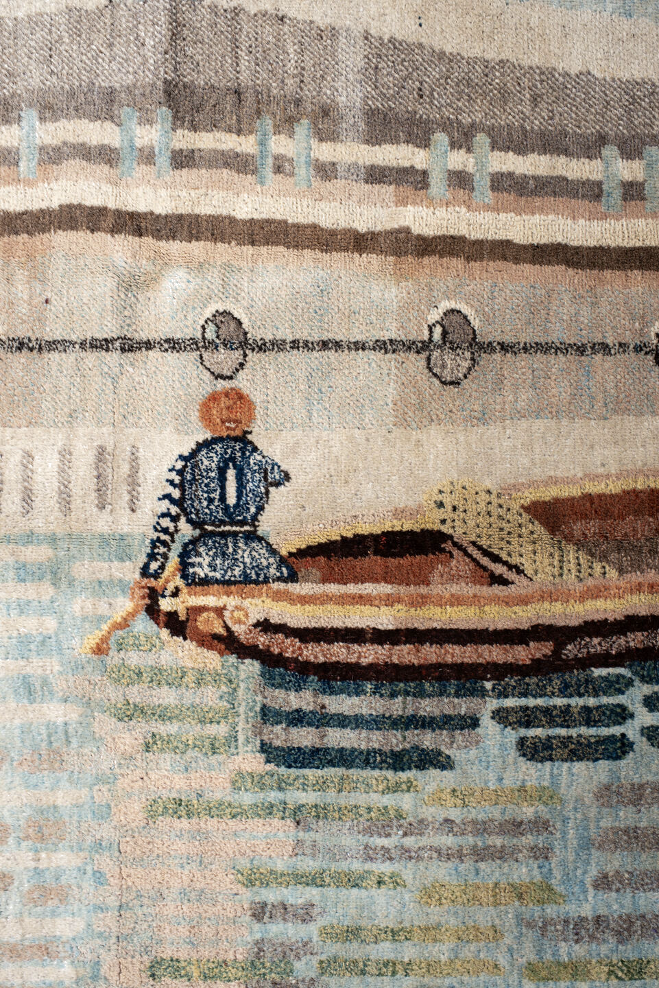 6' x 9' one-of-a-kind handmade vintage Khotan medium size rug. Color palette: black, brown, charcoal, dim gray, gray