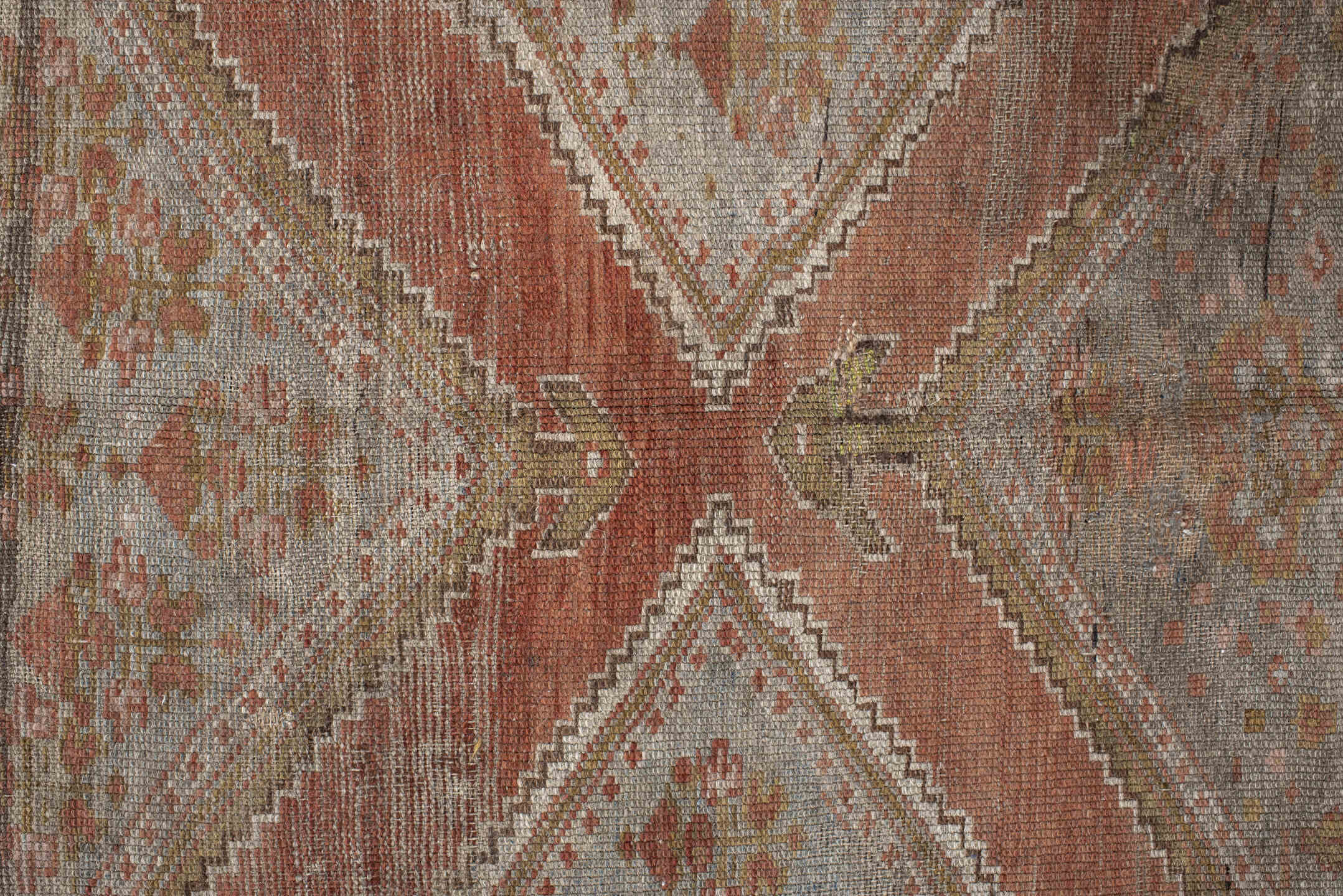 5' x 11' one-of-a-kind handmade antique NW Persian rug. Color palette: taupe, terra cotta, ivory, brown, sage, rust, beige