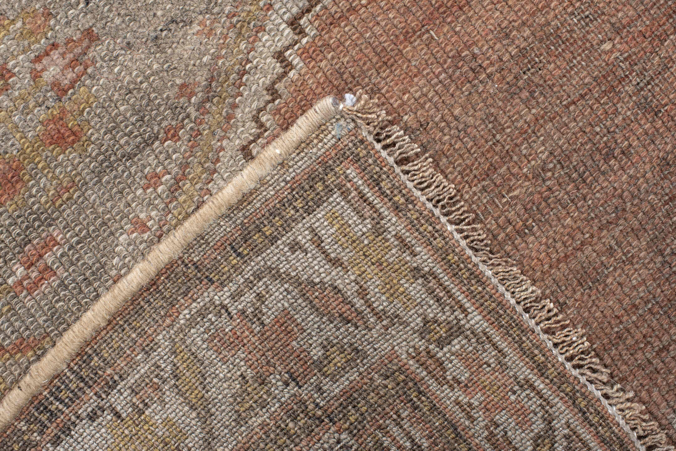 5' x 11' one-of-a-kind handmade antique NW Persian rug. Color palette: taupe, terra cotta, ivory, brown, sage, rust, beige