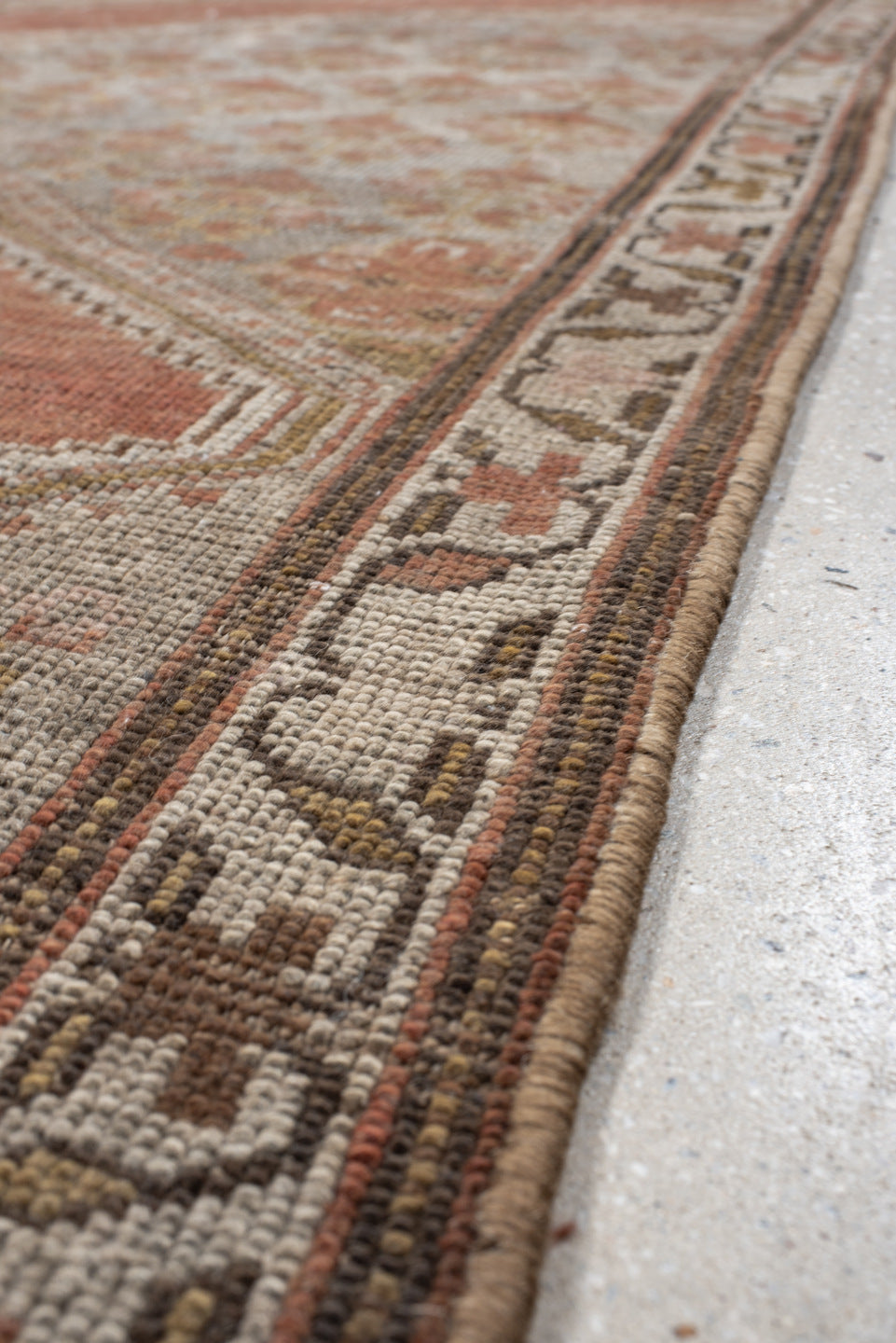 5' x 11' one-of-a-kind handmade antique NW Persian rug. Color palette: taupe, terra cotta, ivory, brown, sage, rust, beige