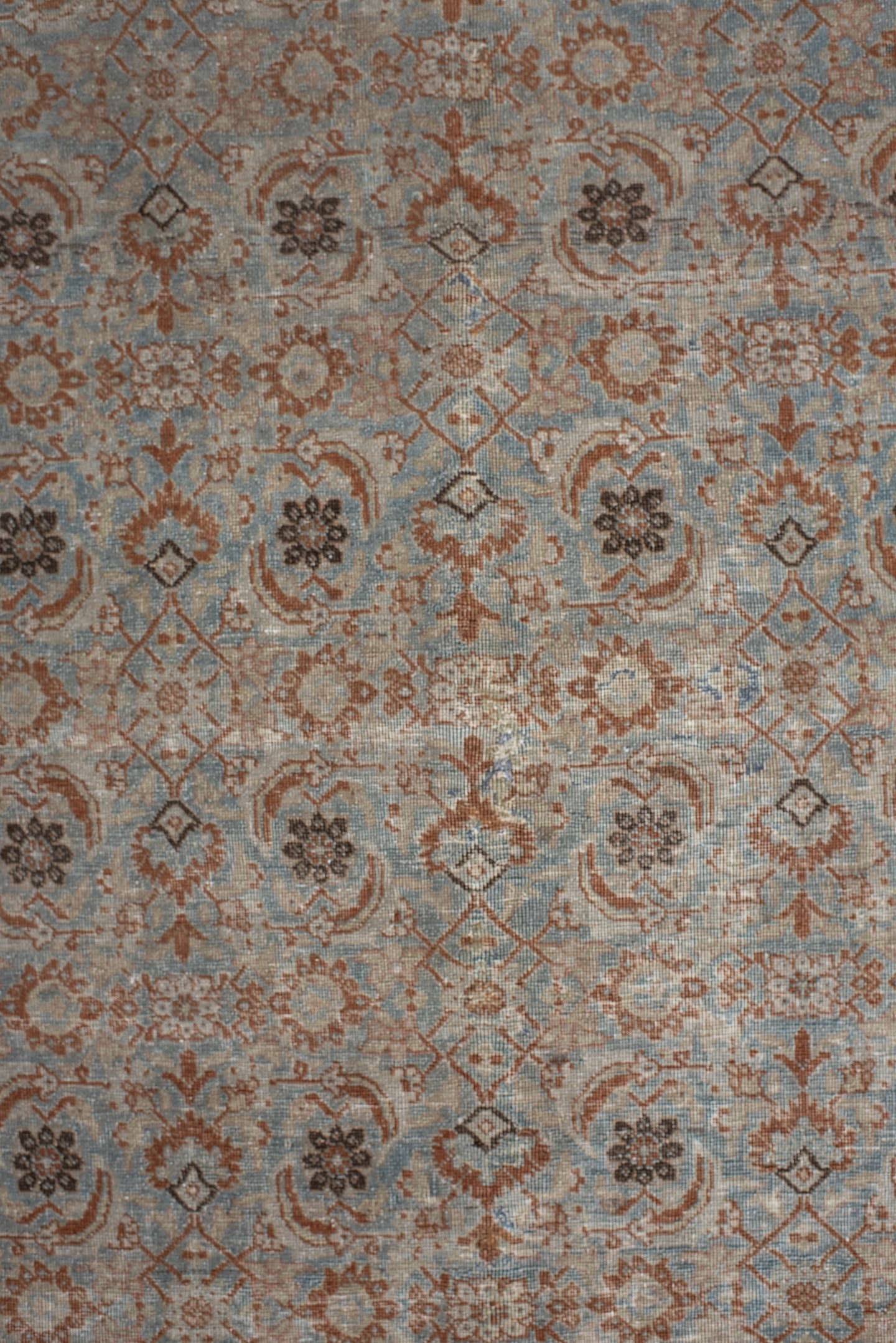 4' x 5' one-of-a-kind handmade vintage Tabriz small size rug. Color palette: light blue, rust, ivory, taupe, brown, charcoal