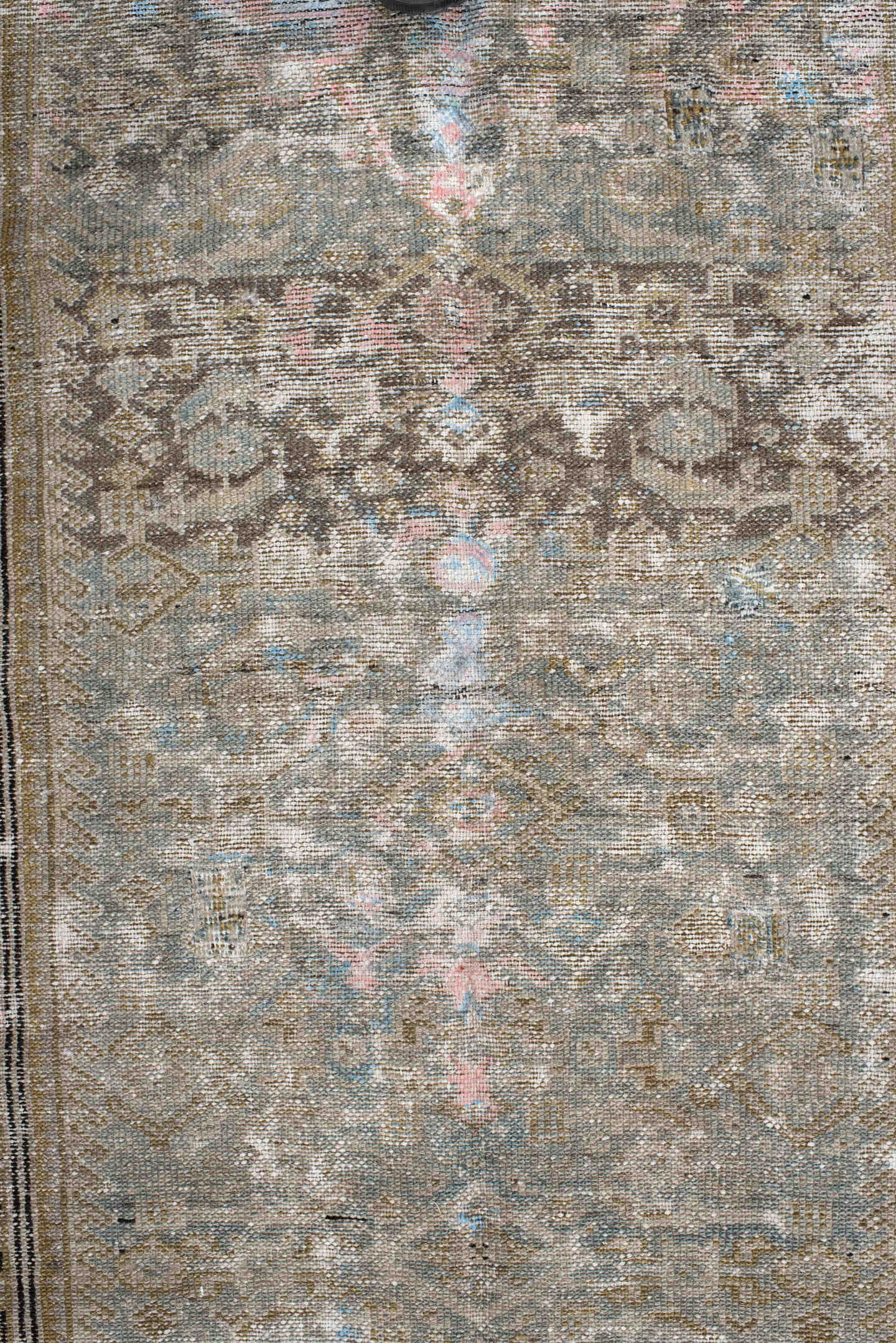 5' x 9' one-of-a-kind handmade vintage Malayer medium size rug. Color palette: taupe, ivory, beige, camel, pale blue, blush