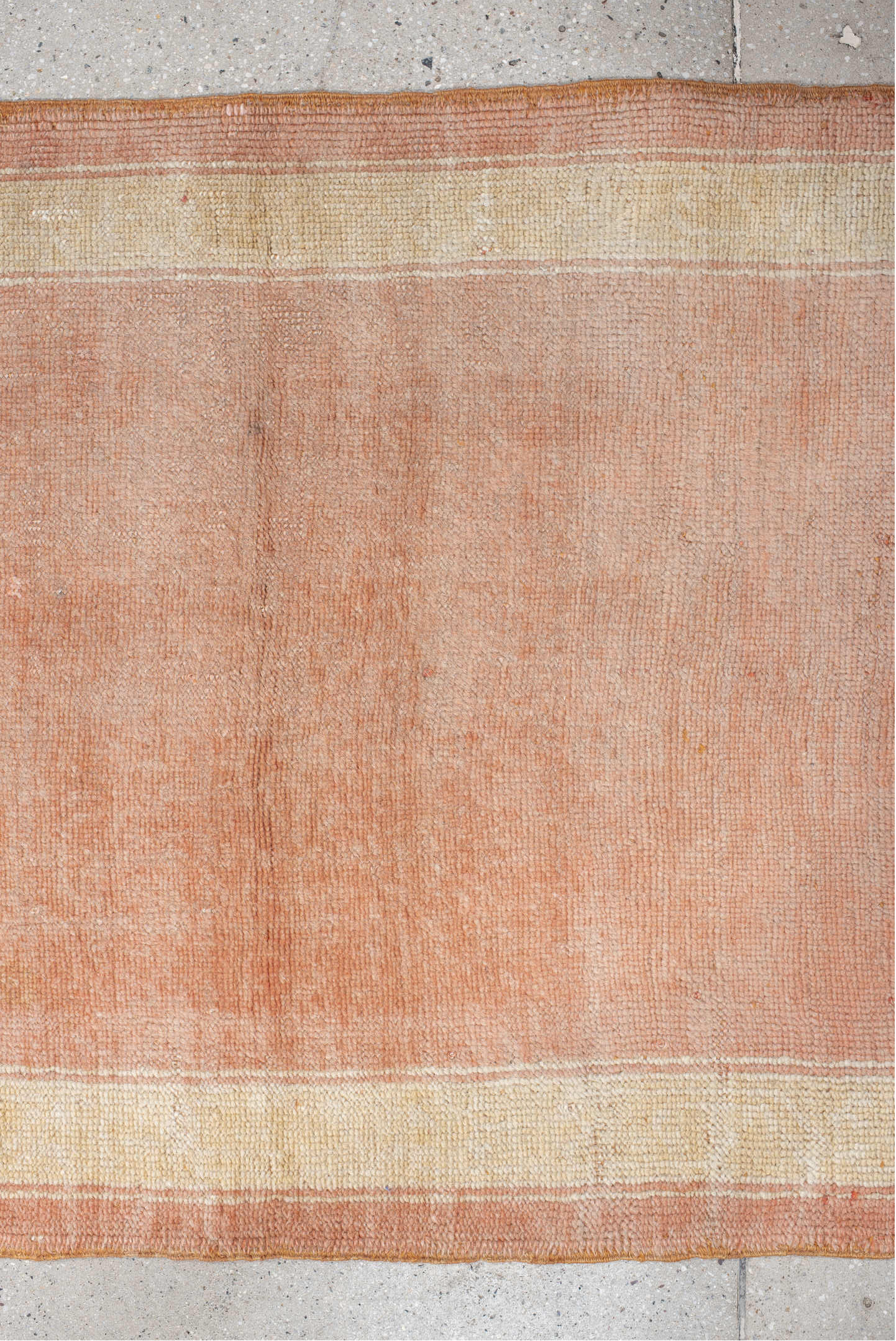 3' x 11' one-of-a-kind handmade vintage Oushak runner rug. Color palette: brown, off-white, orange, pink, wheat, yellow
