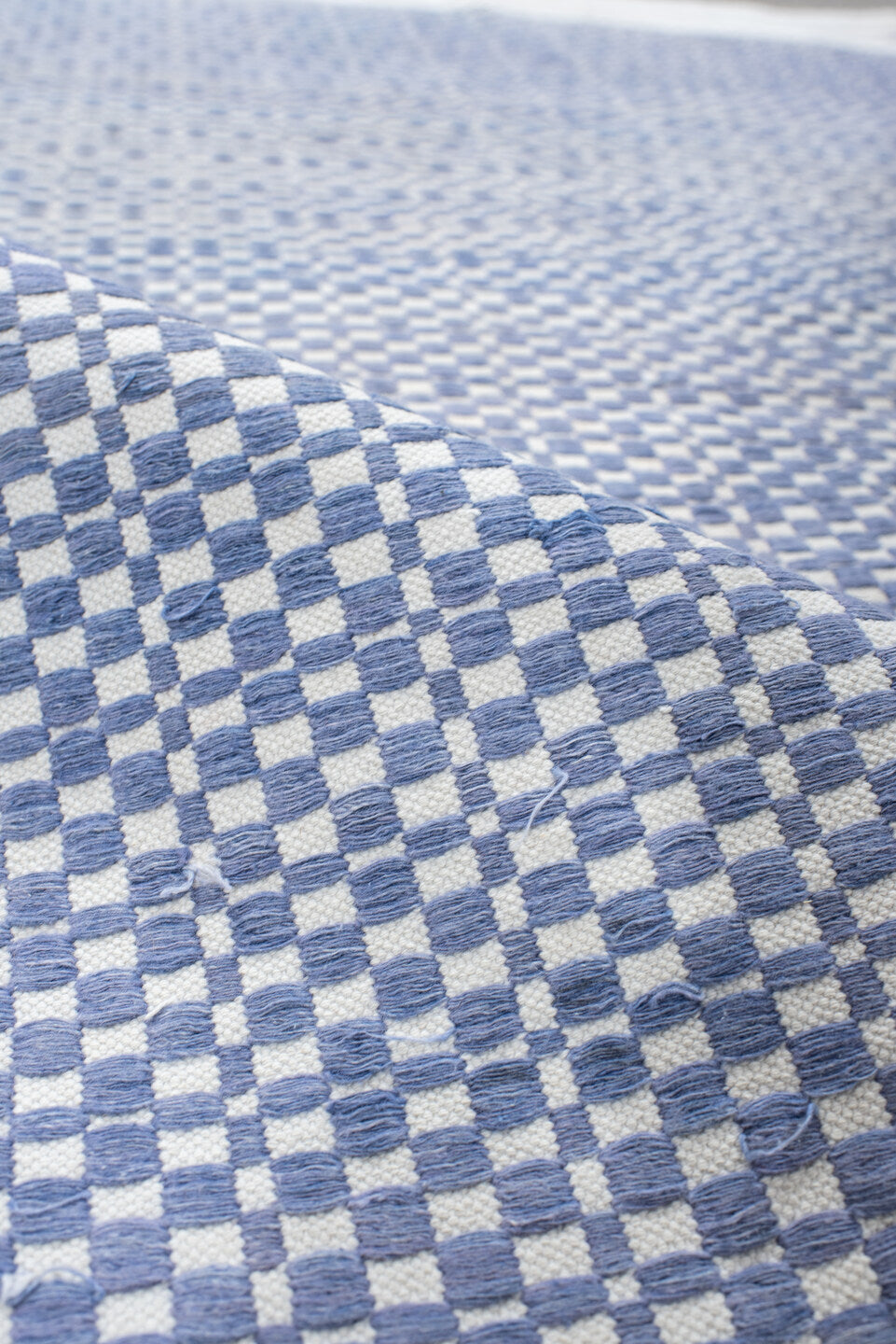 3' x 5' one-of-a-kind handmade vintage Dhurrie small size rug. Color palette: ivory, blue