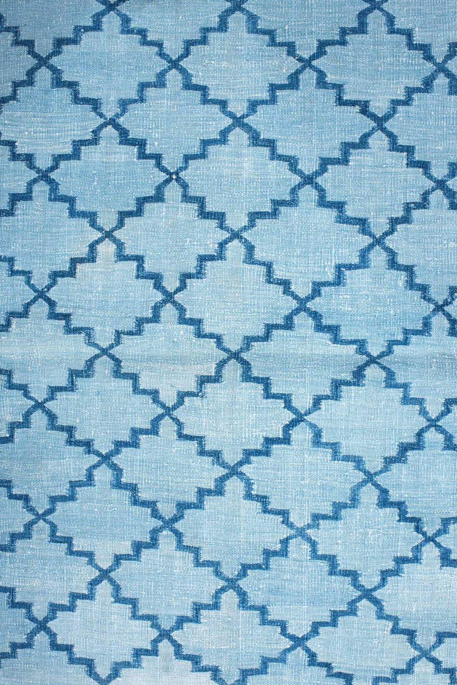 3' x 5' one-of-a-kind handmade vintage Dhurrie small size rug. Color palette: light blue, turquoise, rust, sky blue, teal