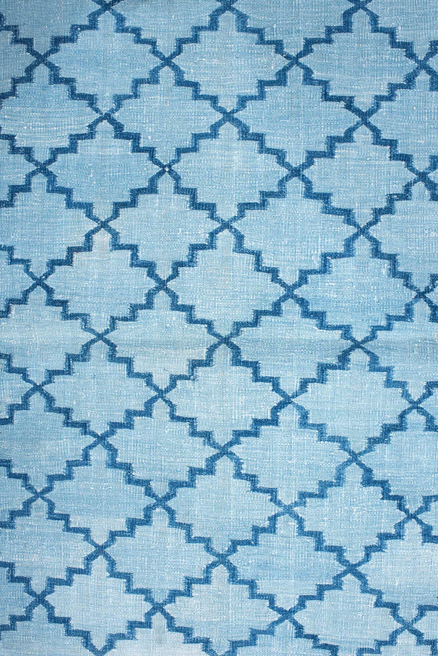 3' x 5' one-of-a-kind handmade vintage Dhurrie small size rug. Color palette: light blue, turquoise, rust, sky blue, teal