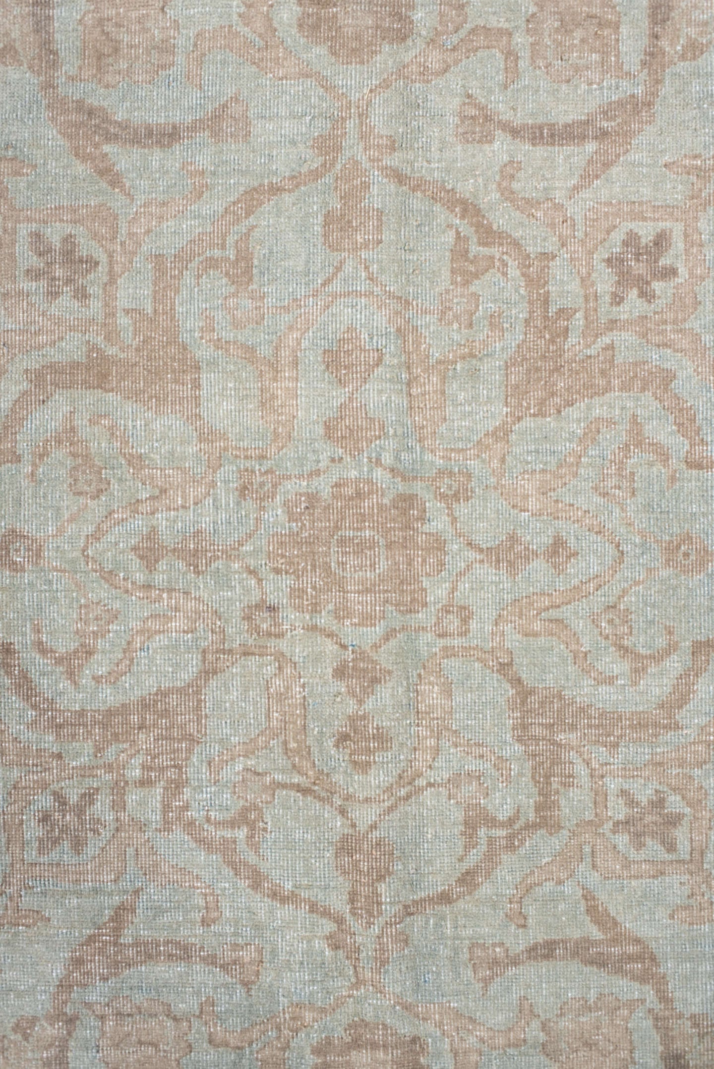 9' x 11' one-of-a-kind handmade antique Sivas large size rug. Color palette: blush, ivory, pale aqua, taupe, beige, pink