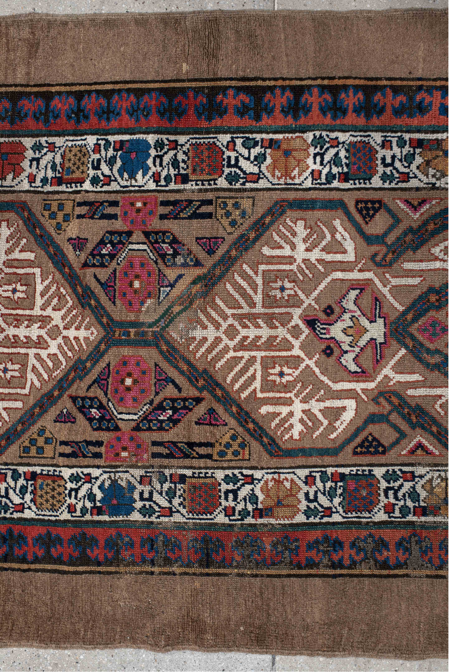 3' x 14' one-of-a-kind handmade vintage Cam Hamadan runner rug. Color palette: black, blue, brown, dim gray, gray