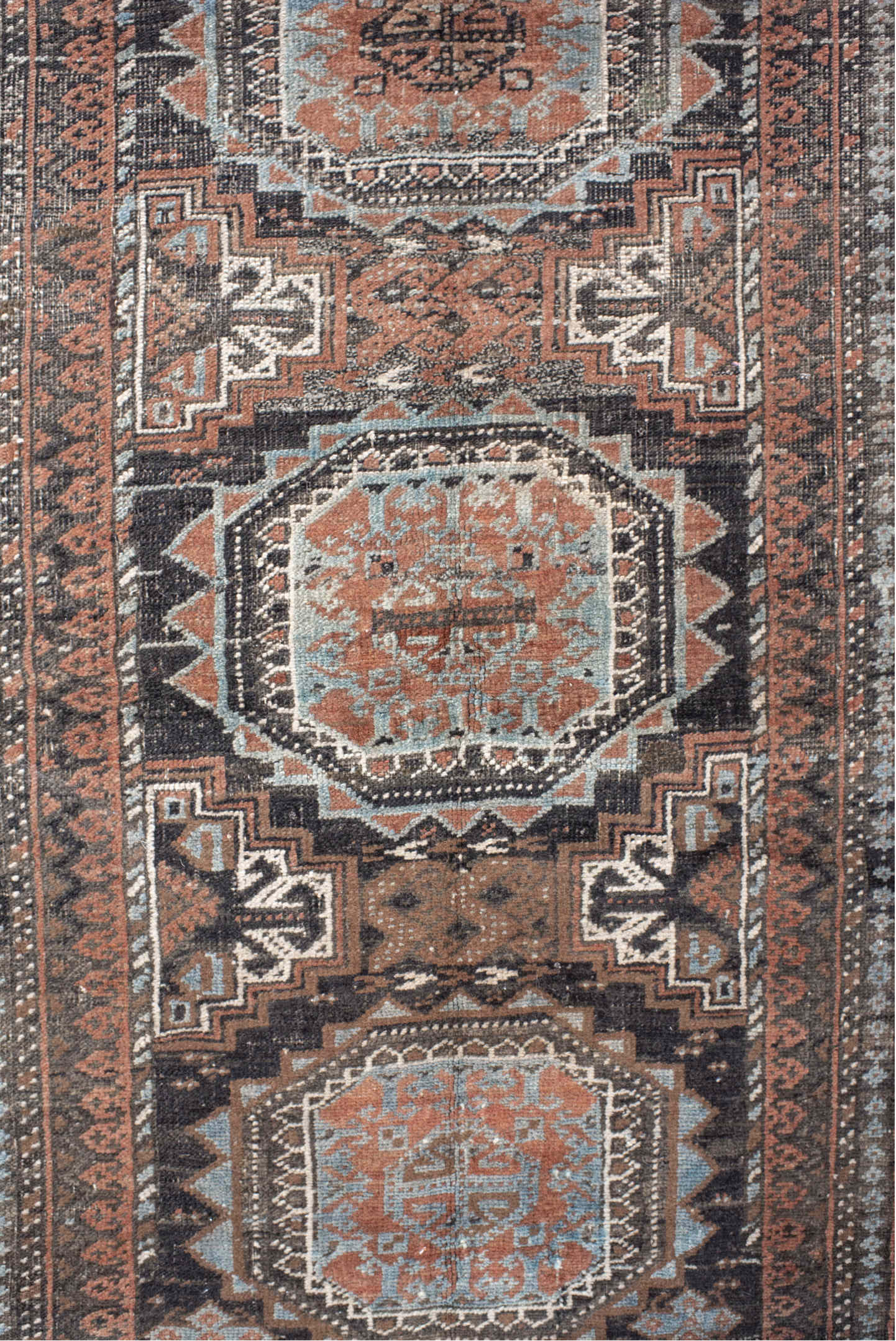 3' x 5' one-of-a-kind handmade vintage Belouch small size rug. Color palette: black, brown, dark gray, dim gray, gray
