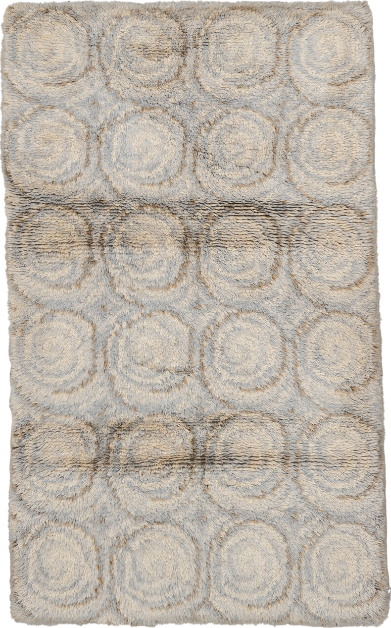 4' x 7' one-of-a-kind handmade vintage Scadinavian rug. Color palette: ivory, cream, light gray, taupe, beige, gray