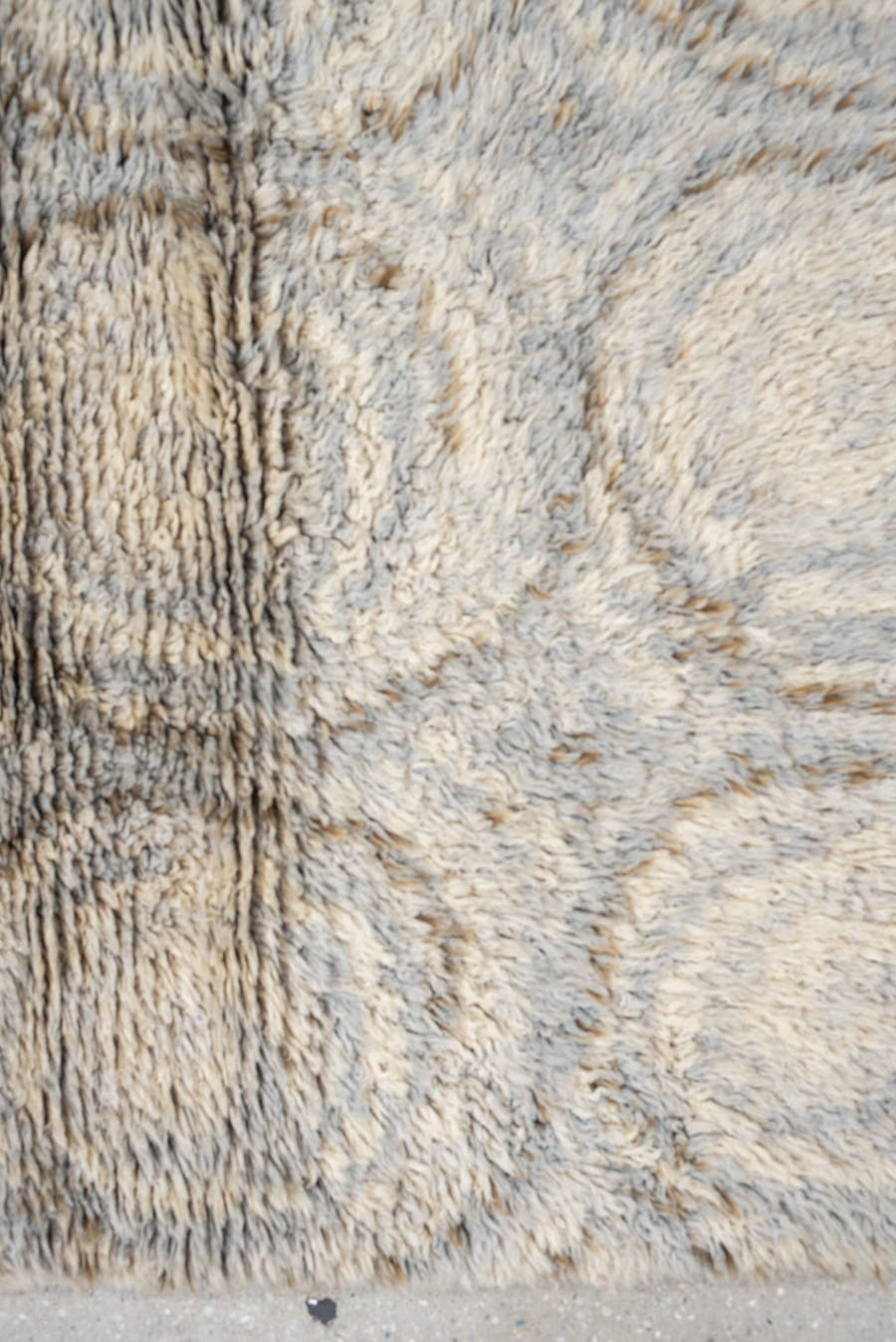 4' x 7' one-of-a-kind handmade vintage Scadinavian rug. Color palette: ivory, cream, light gray, taupe, beige, gray