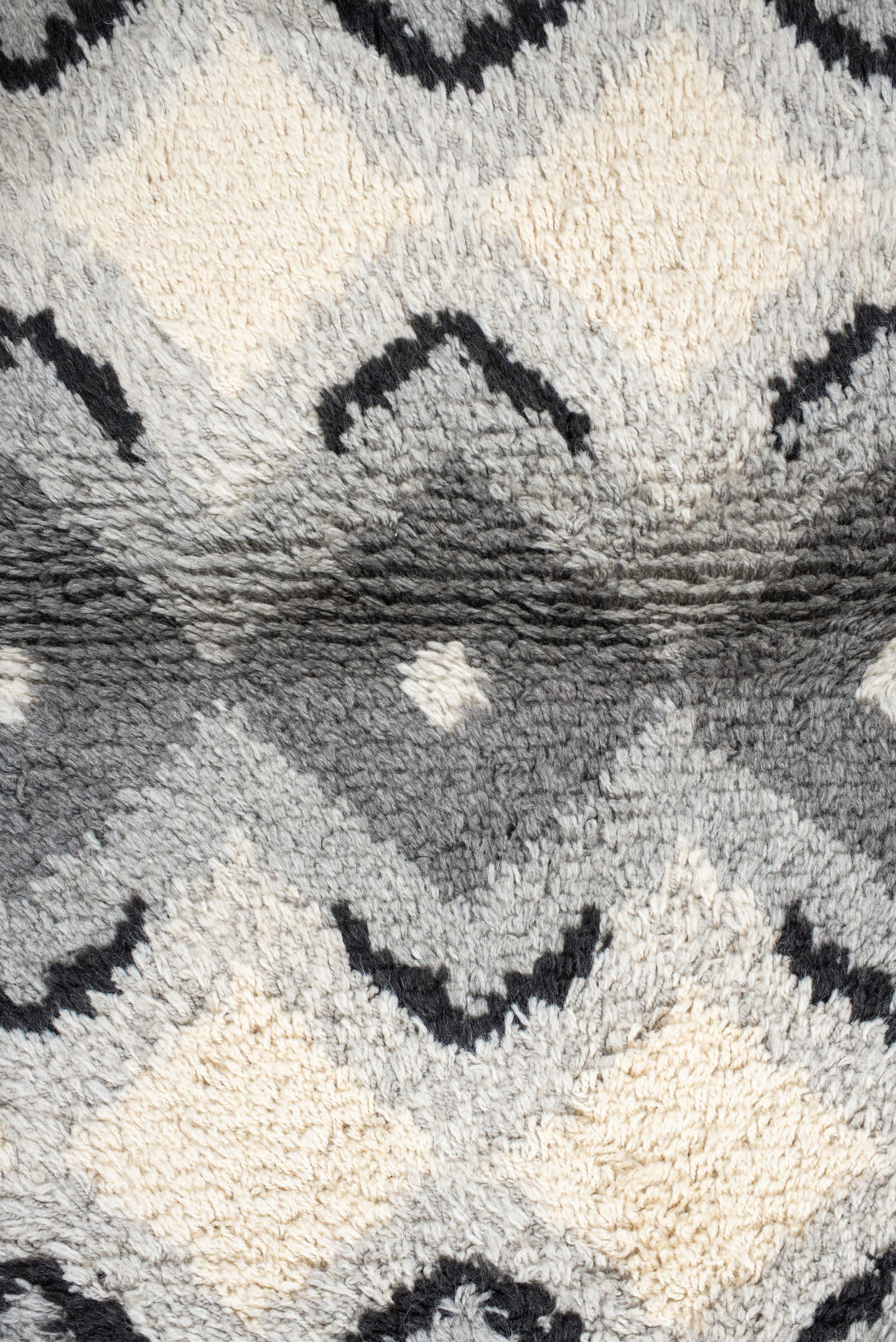 3' x 5' one-of-a-kind handmade vintage Scadinavian small size rug. Color palette: gray, ivory, charcoal, black, cream