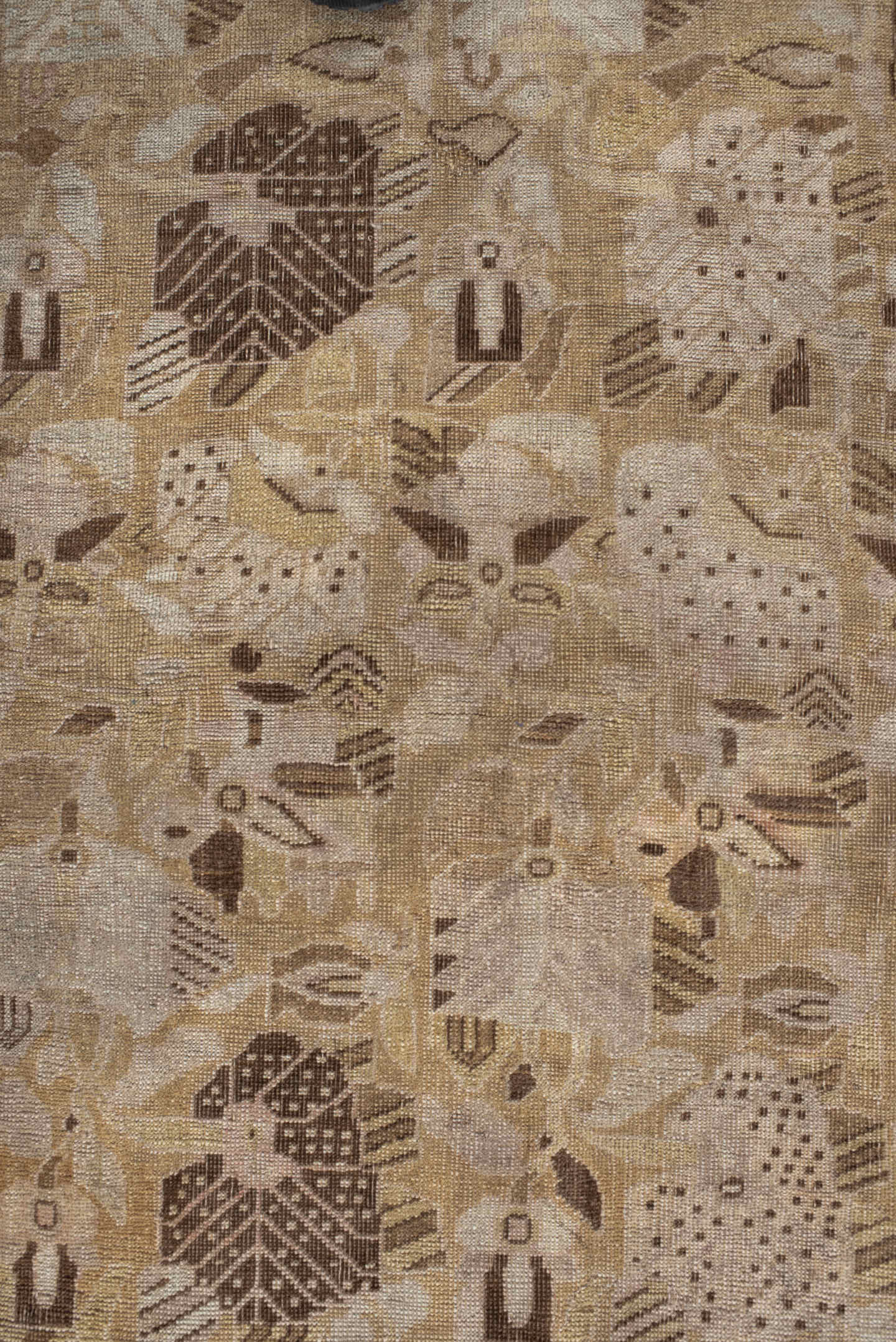 3' x 5' one-of-a-kind handmade vintage Karabagh small size rug. Color palette: camel, beige, taupe, brown, ivory, blush