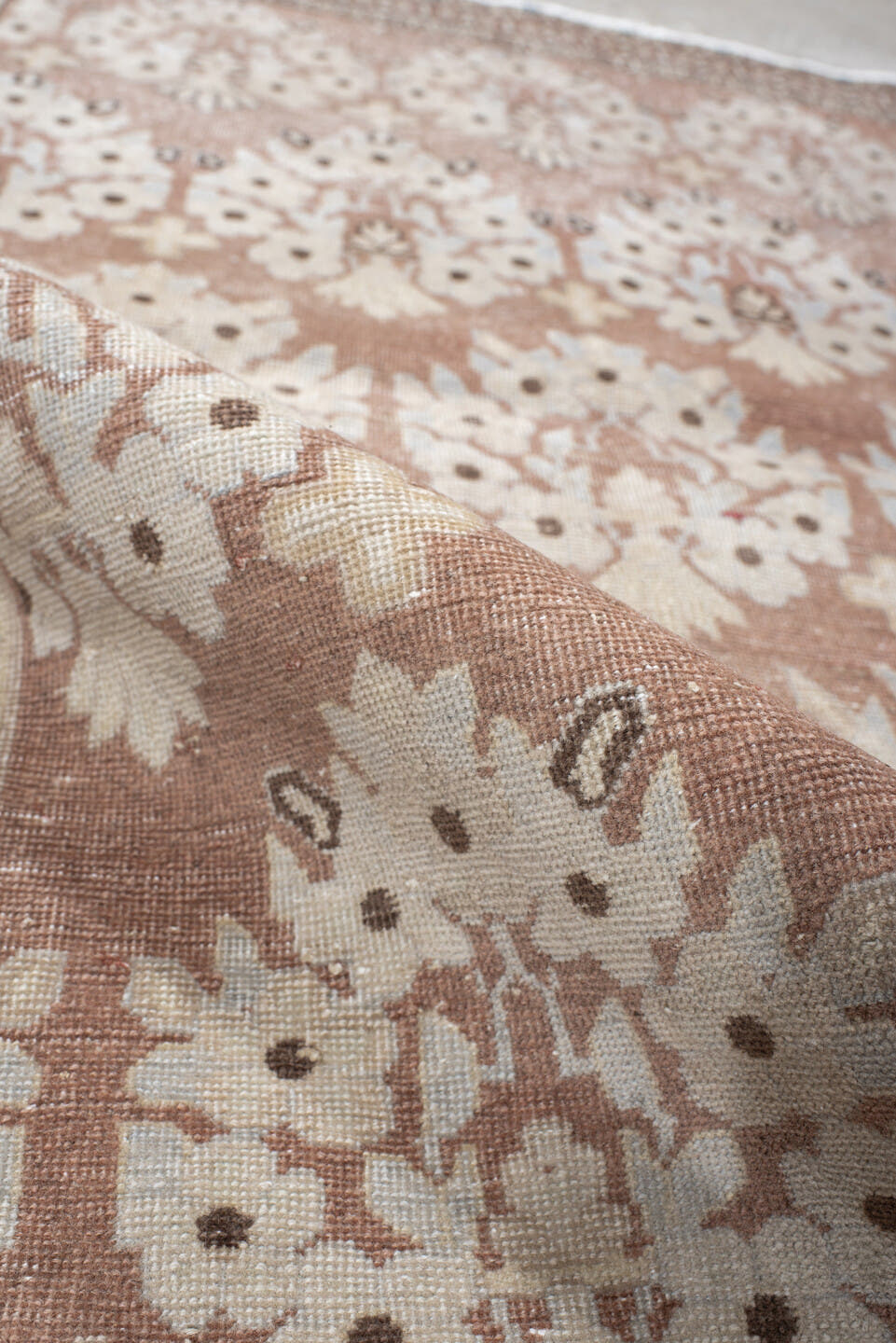 3' x 5' one-of-a-kind handmade vintage Afshar small size rug. Color palette: blush, ivory, taupe, camel, brown, pink, beige