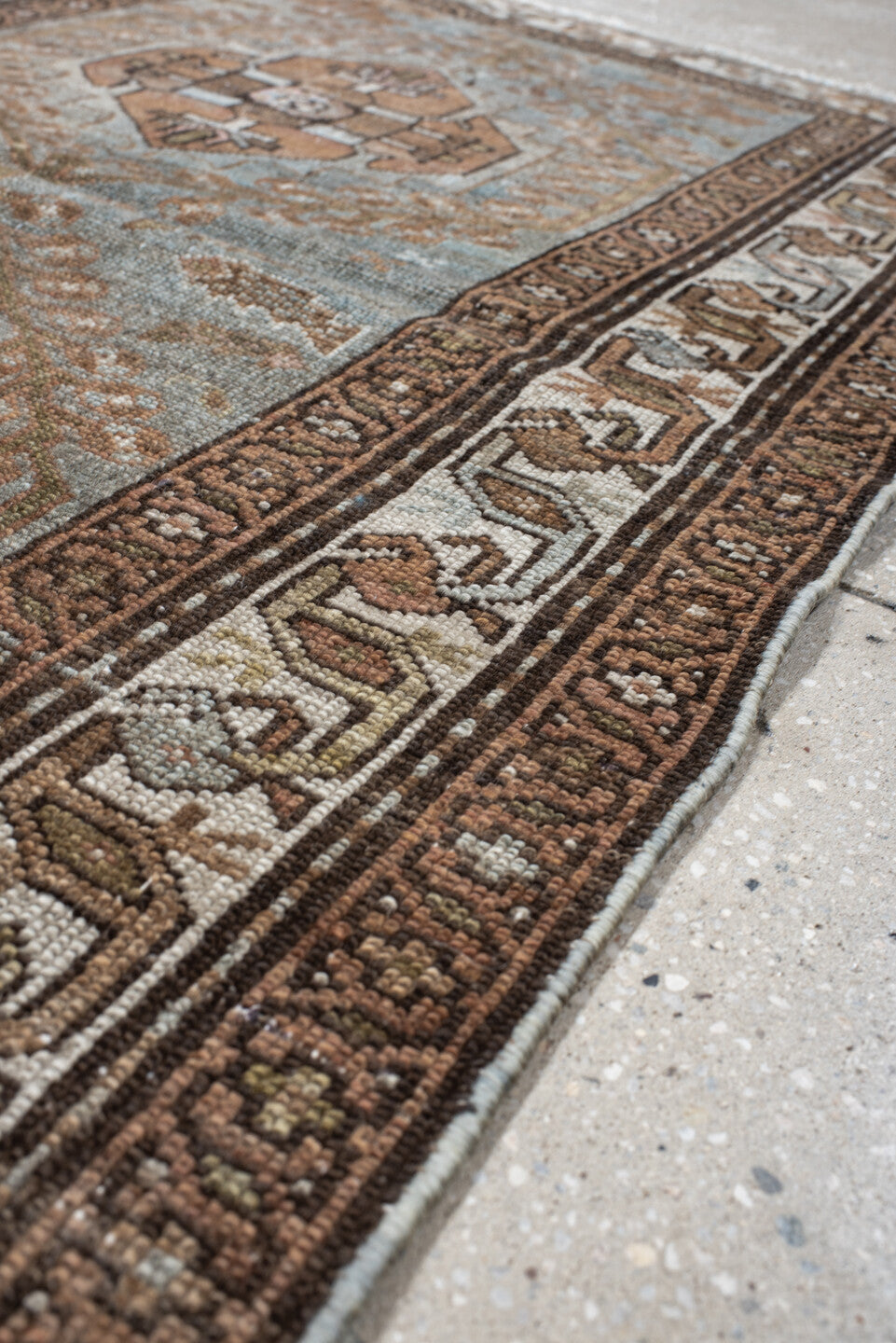 3' x 5' one-of-a-kind handmade vintage Malayer small size rug. Color palette: black, brown, charcoal, dark gray, gray