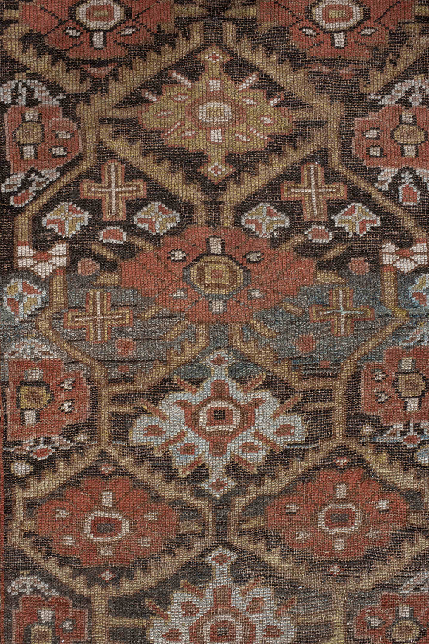 3' x 8' one-of-a-kind handmade vintage NW Persian runner rug. Color palette: brown, gray, light gray, off-white, pink