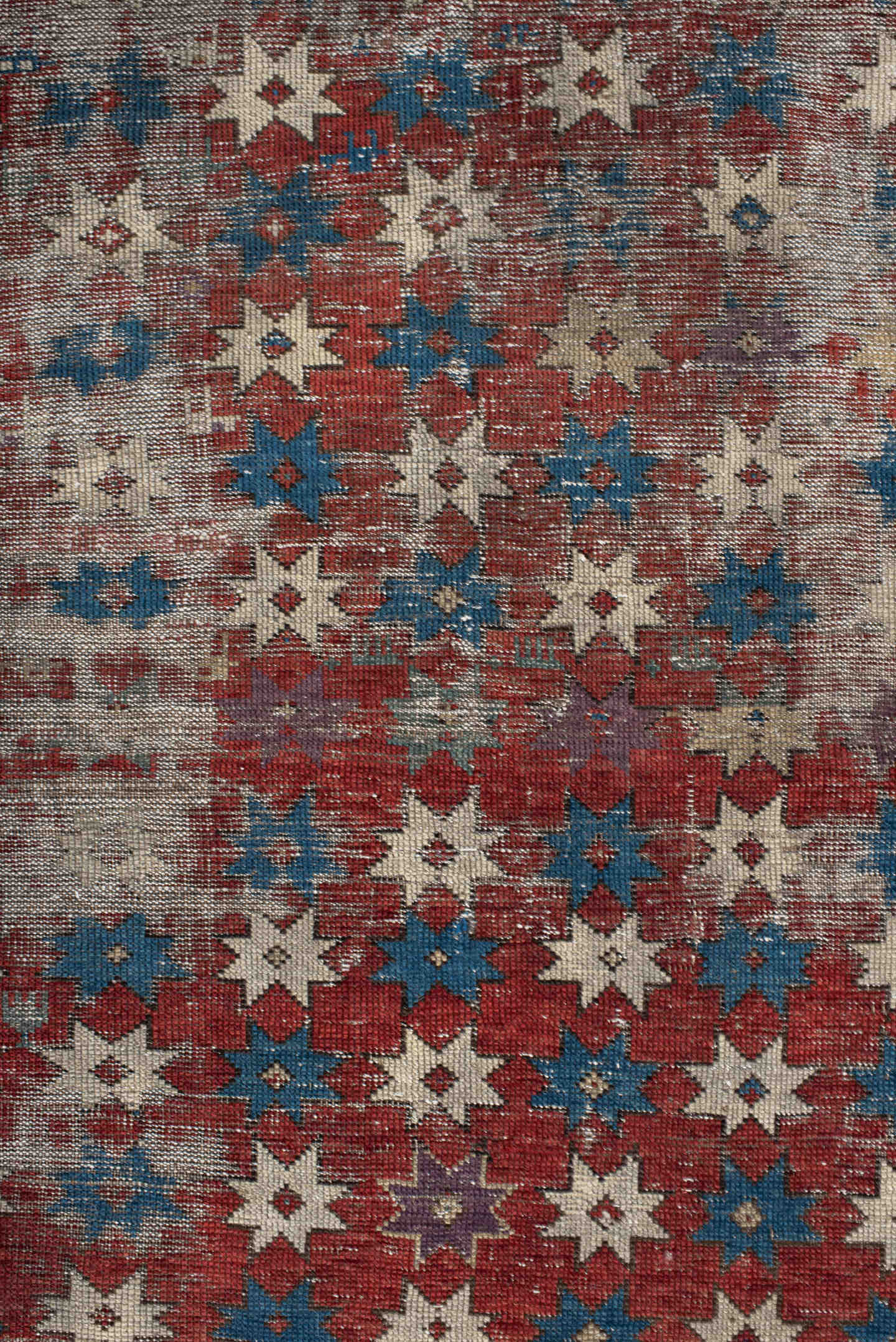 3' x 5' one-of-a-kind handmade vintage Shirvan small size rug. Color palette: rust, ivory, blue, cream, burgundy, taupe
