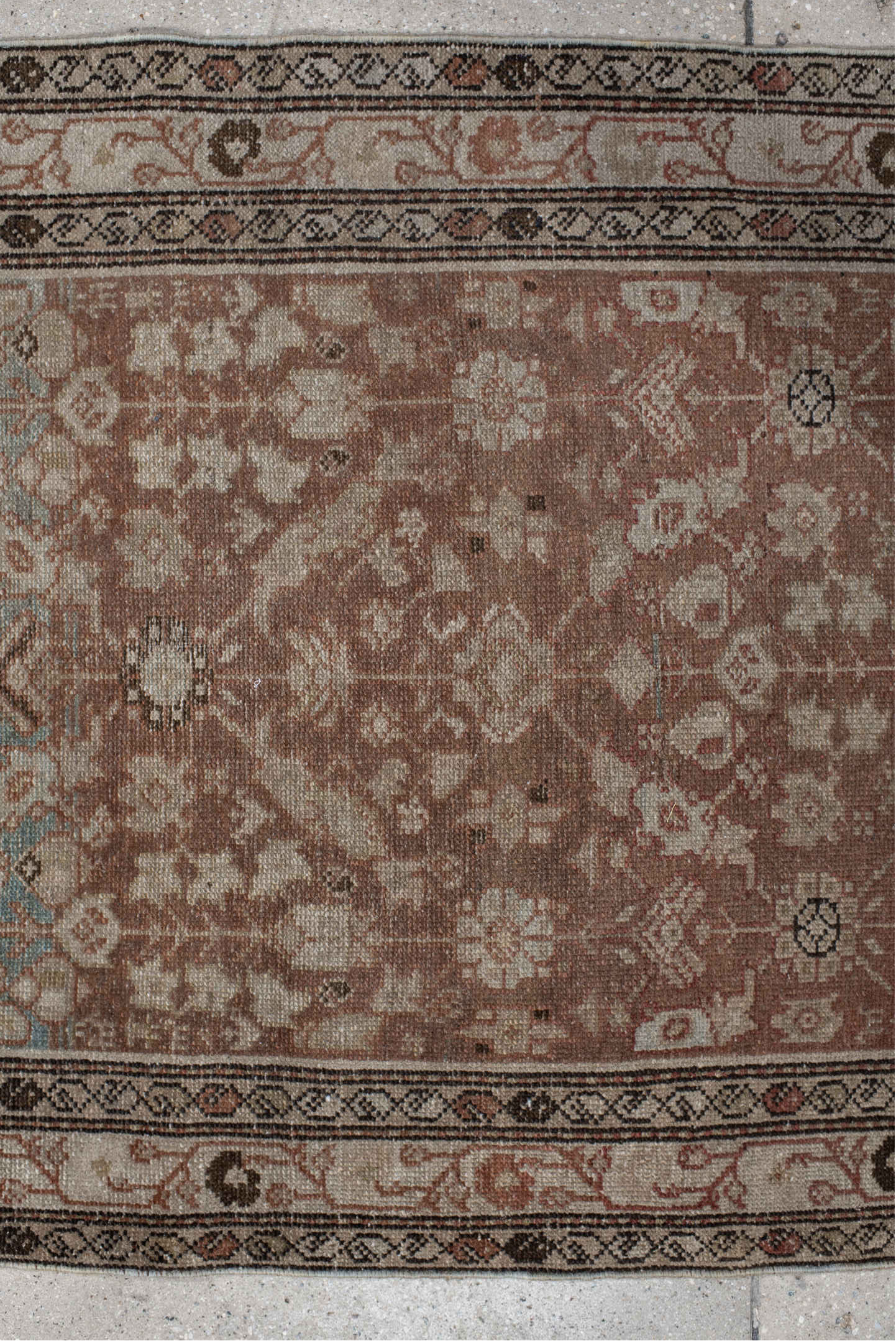3' x 11' one-of-a-kind handmade vintage Malayer runner rug. Color palette: brown, dark gray, dim gray, gray