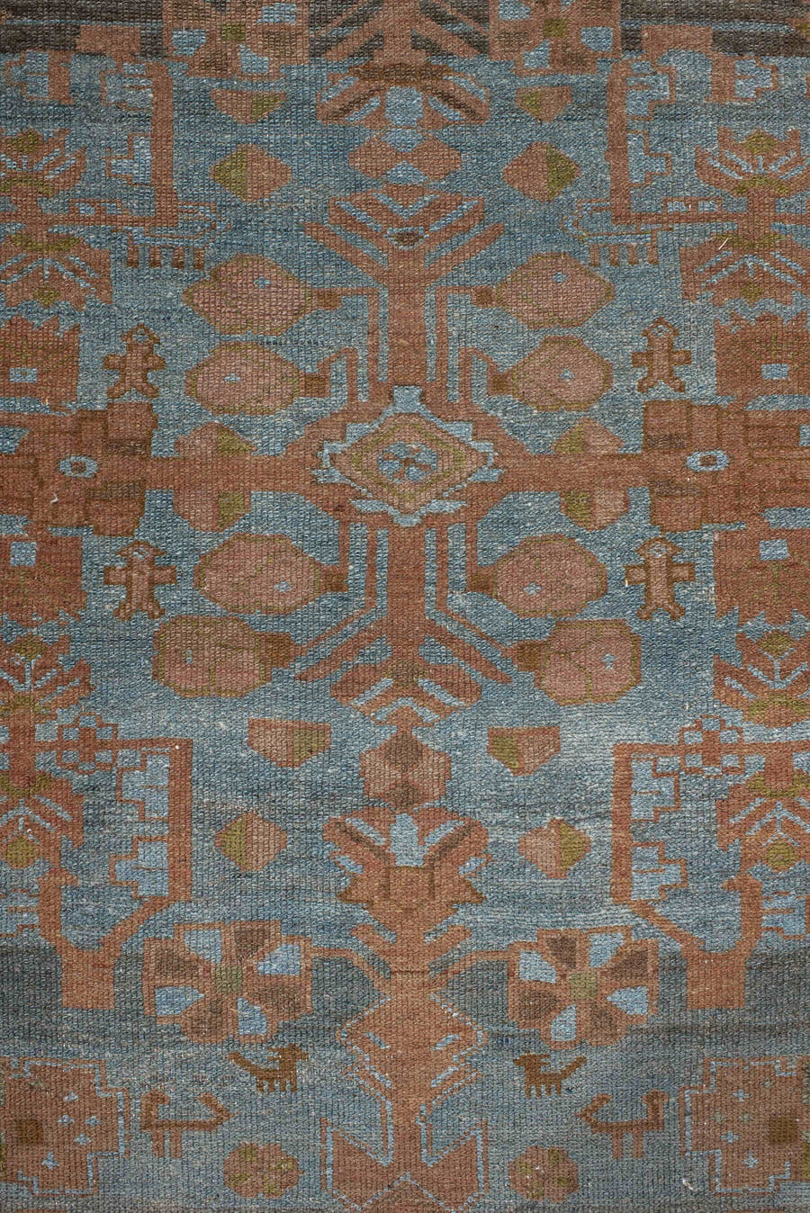 3' x 16' one-of-a-kind handmade antique Malayer runner rug. Color palette: blue, terra cotta, taupe, brown, camel, ivory